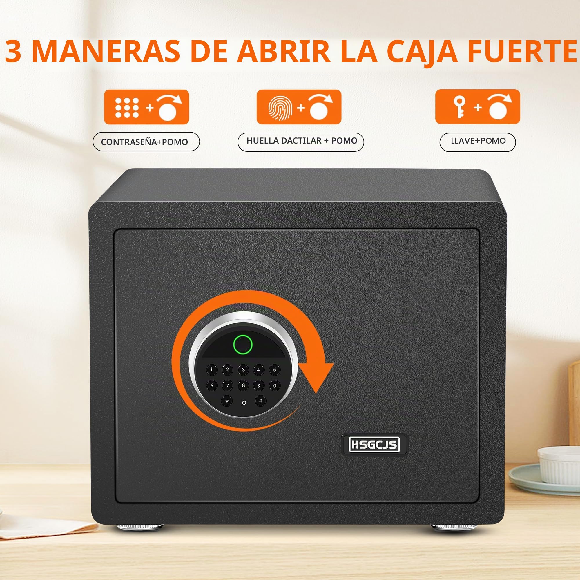 HSGCJS Caja fuerte biométrica de huellas dactilares con teclado digital, caja fuerte de seguridad para el hogar, la oficina y el hotel, 1.2 pies cúbicos