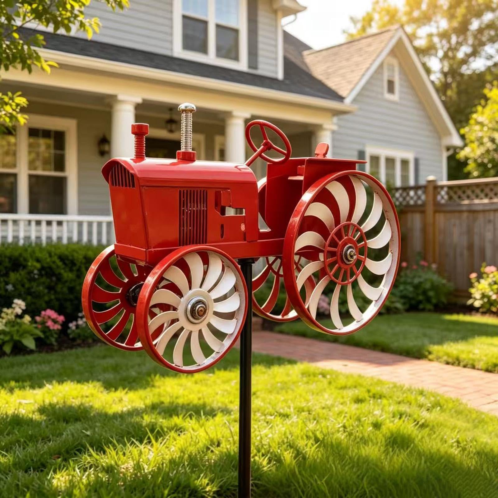 Vintage Tractor Wind Spinner, 68cm Vintage Metal Wind Sculptures & Spinners Outdoor Garden Stake Sculpture Motion Art WindSculpture Tractor Stake, Retro Farmhouse Windmills Lawn Ornament