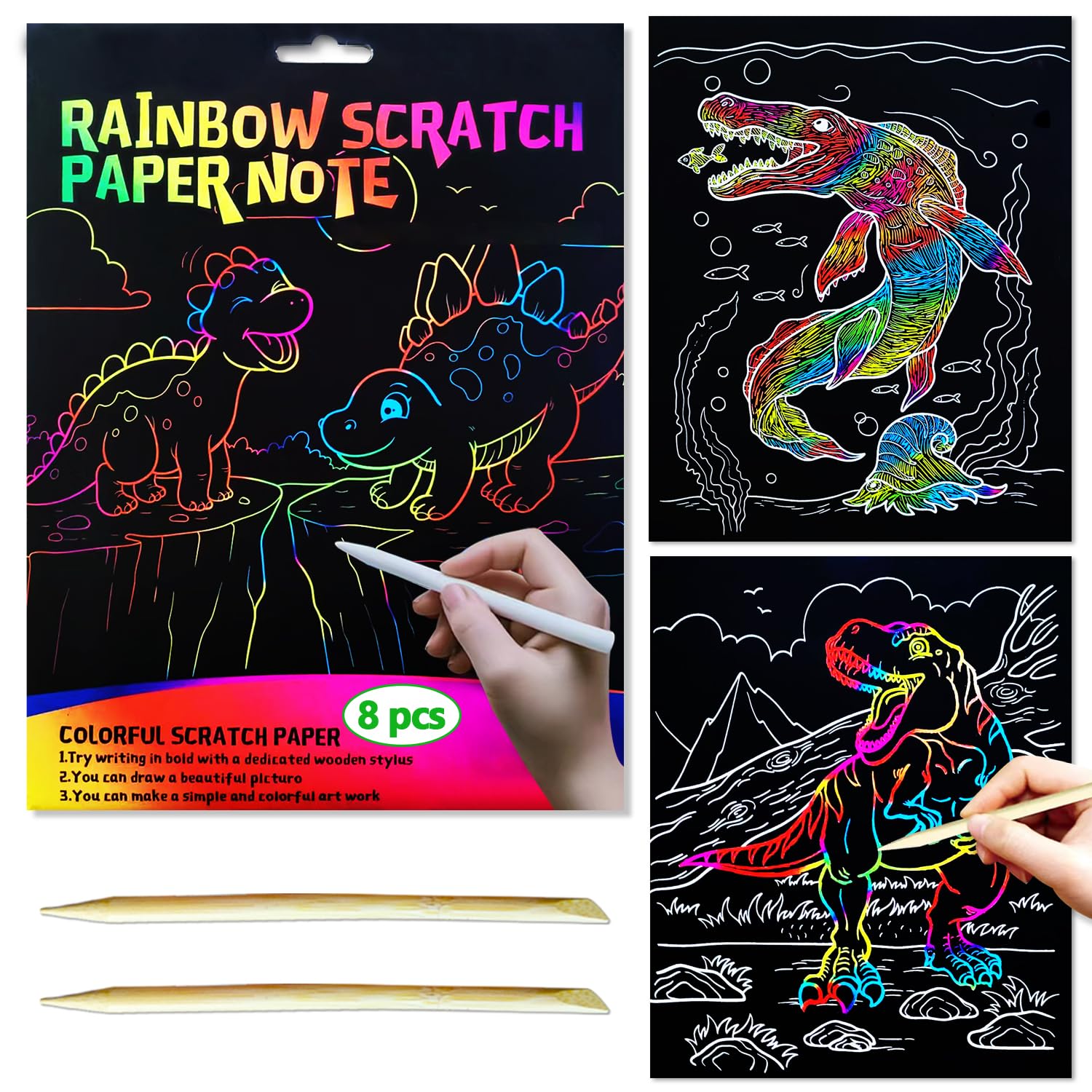 BAOXUE Rainbow Scratch Paper Art Set - Scratch Coloring Book for Kids Ages 4-8, Christmas Crafts, Stocking Stuffers