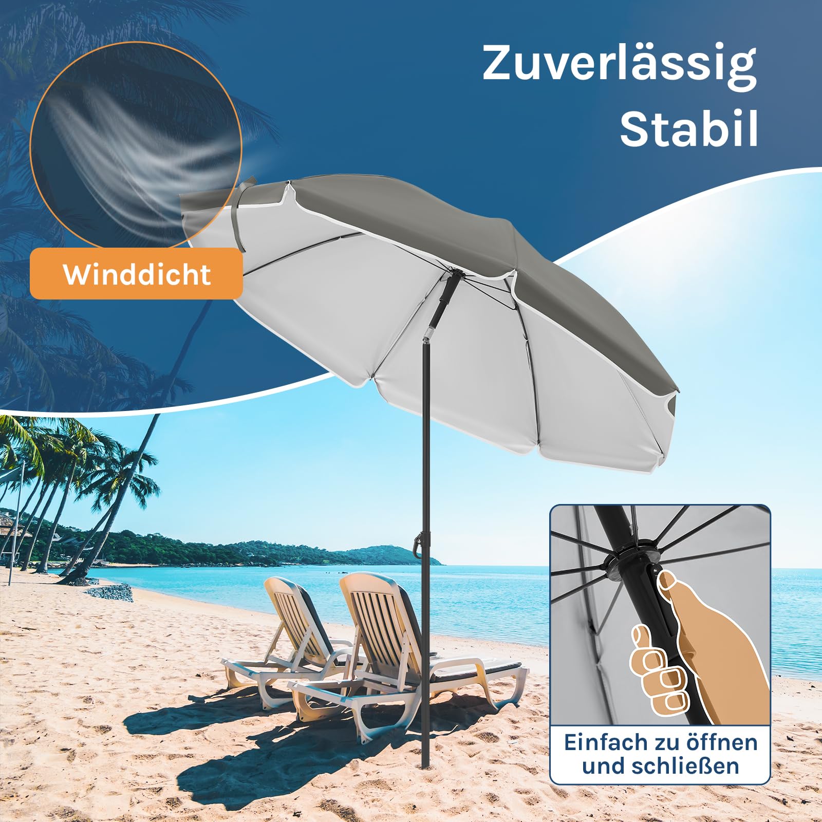 WOLTU Parasol de Jardin Ø135/155/175cm Inclinable, en Tissu Imperméable Anti-UV à UPF 50+, Hauteur Réglable pour Balcon, Terrasse, Patio, Piscine, Plage - Beige/Gris Foncé