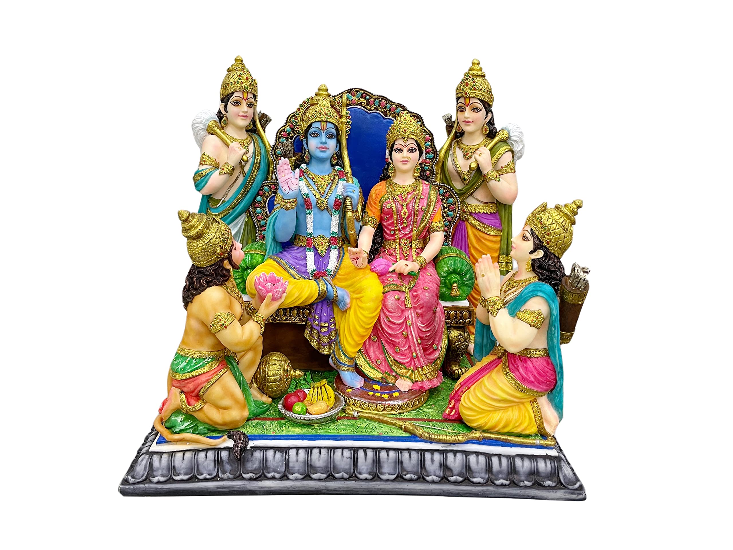 SrI Krishna CULTURE Hand Carved Ram Darbar Murti/Statue/Idol,Ram Sita Laxman Hanuman Bharat Shatrughan Height-13.5 Inches,Material-Resin( Multicolour)