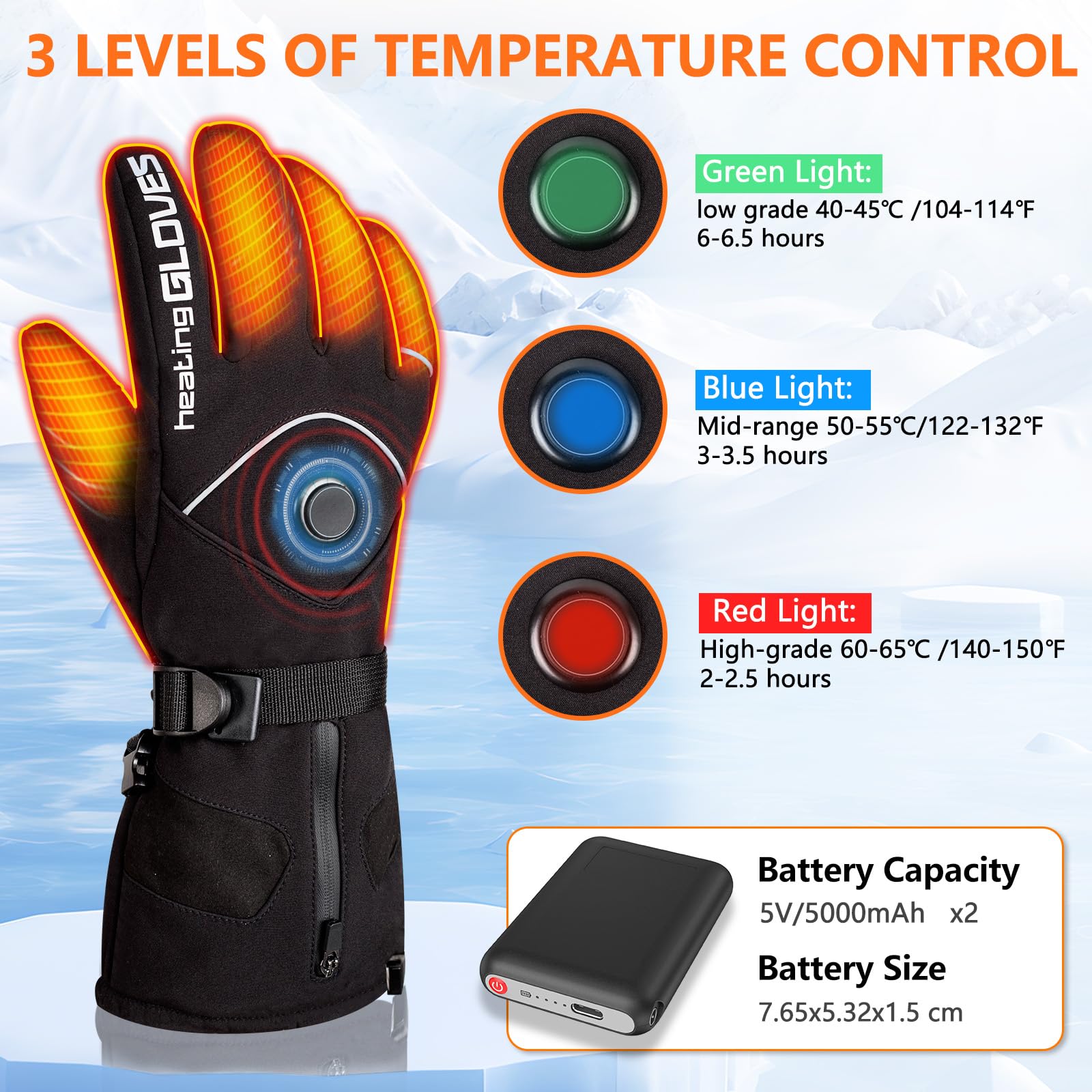 Mincoo Guanti Riscaldati Moto Uomo Donna - Guanti Riscaldati a Batteria USB - 3 Livelli di Temperatura - Ideali per Attività all'Apert