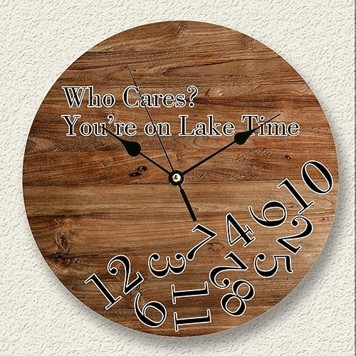 DreamAutumn Reloj de pared de madera vintage estilo rústico relojes de pared redondos funciona con pilas sin tictac Who Cares Youre on Lake Time