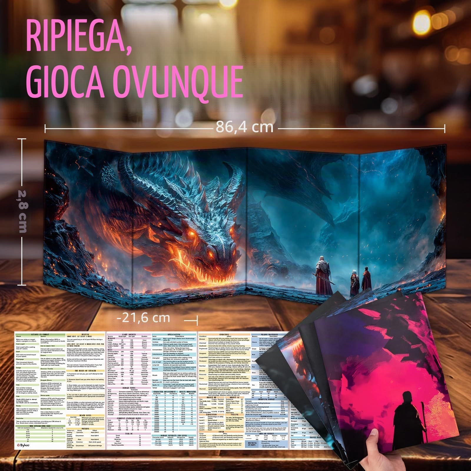 Byhoo DM Set di 2 ombrelloni per D&D 5E 2 temi, superficie impermeabile, tripla pieghevole (A4), compatibile con Player's Handbook