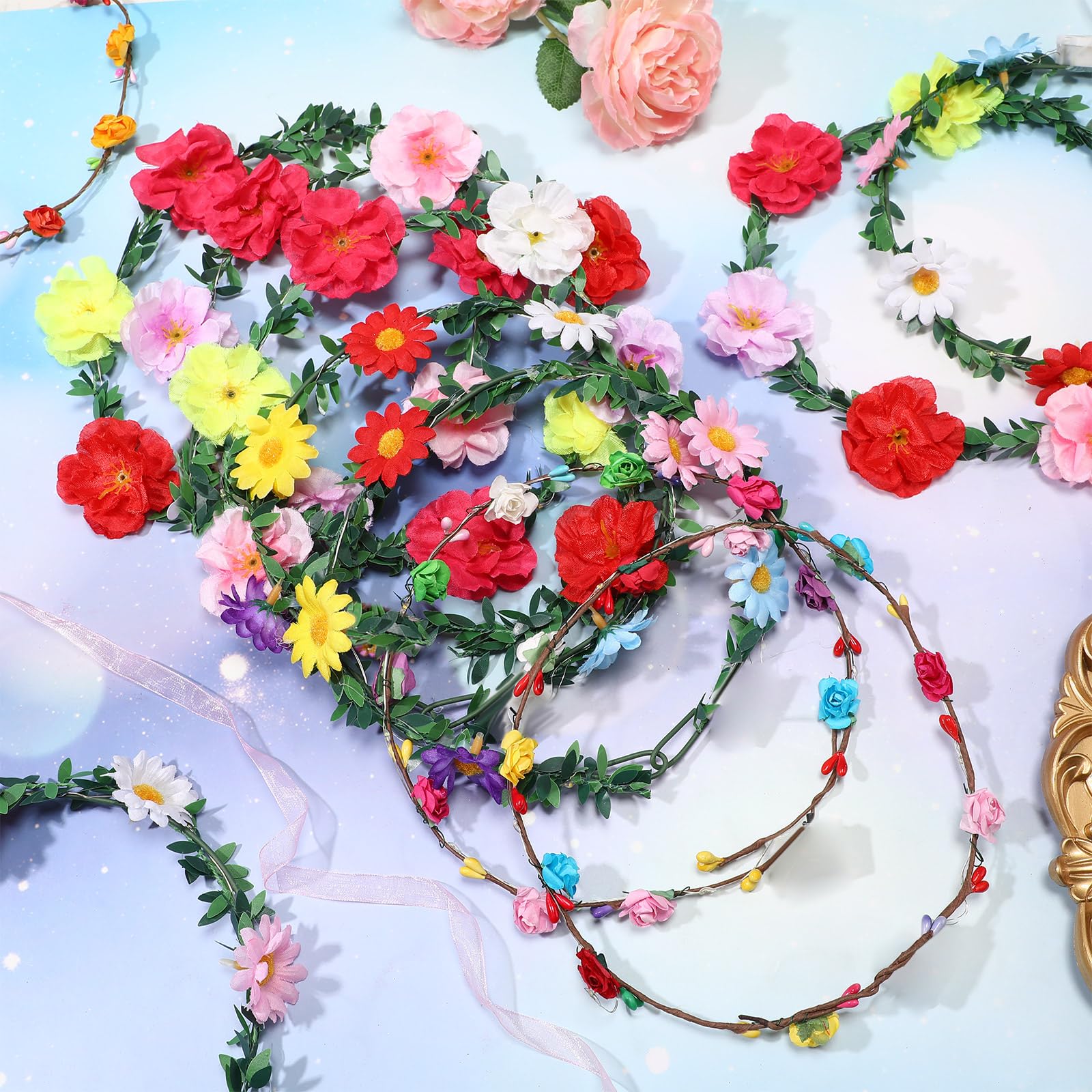 Retrowavy Serre-tête lumineux avec 100 LED - Couronne florale - Accessoires pour cheveux pour femmes et filles - Pour mariage, fête d'anniversaire