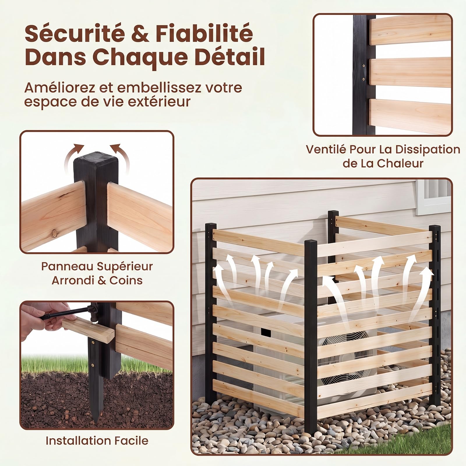 GYMAX 3 Pièces Panneau Brise Vue Exterieur en Bois, 98 x 107 cm