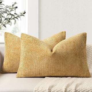ZWJD Kissenbezug 30x50 2er Set Chenille Kissenbezüge Sofakissen Kissenhüllen Gelb Dekokissen Weiche Sofakissenbezug für Couch, Bett und Wohnzimmer Heimdekoration Luxus Zierkissenbezüge
