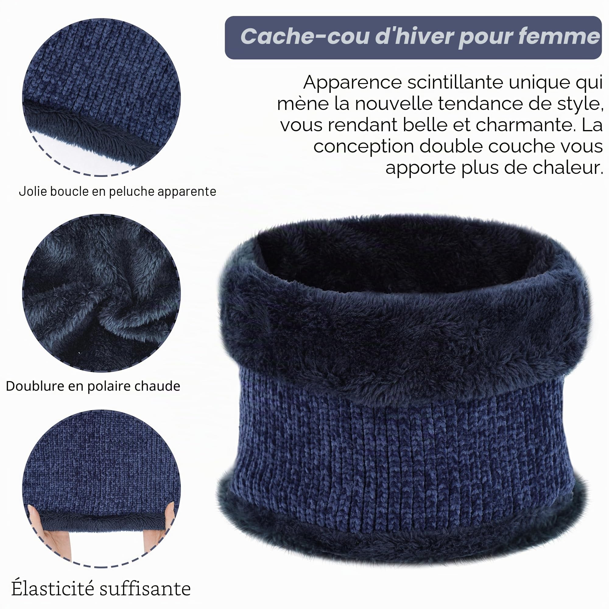 ZASFOU Femme Bonnet d’Hiver Chapeaux Foulard Écran Tactile Gants Set doublé Chenille Tricot Bonnets Cache Cou Polaire doublé