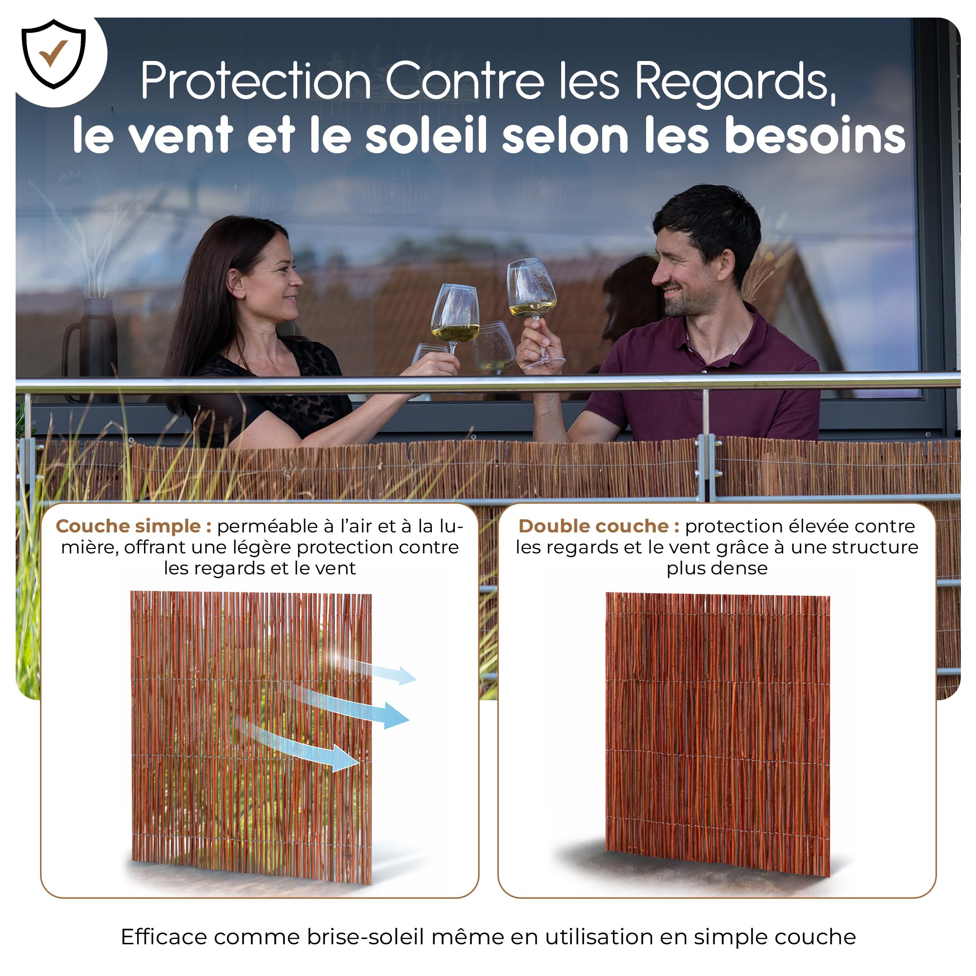 BOOGARDI Canisse en osier naturel 150 x 300 cm - Brise-vue pour balcon, terrasse et jardin - Clôture occultante extérieure, pare-vue en osier