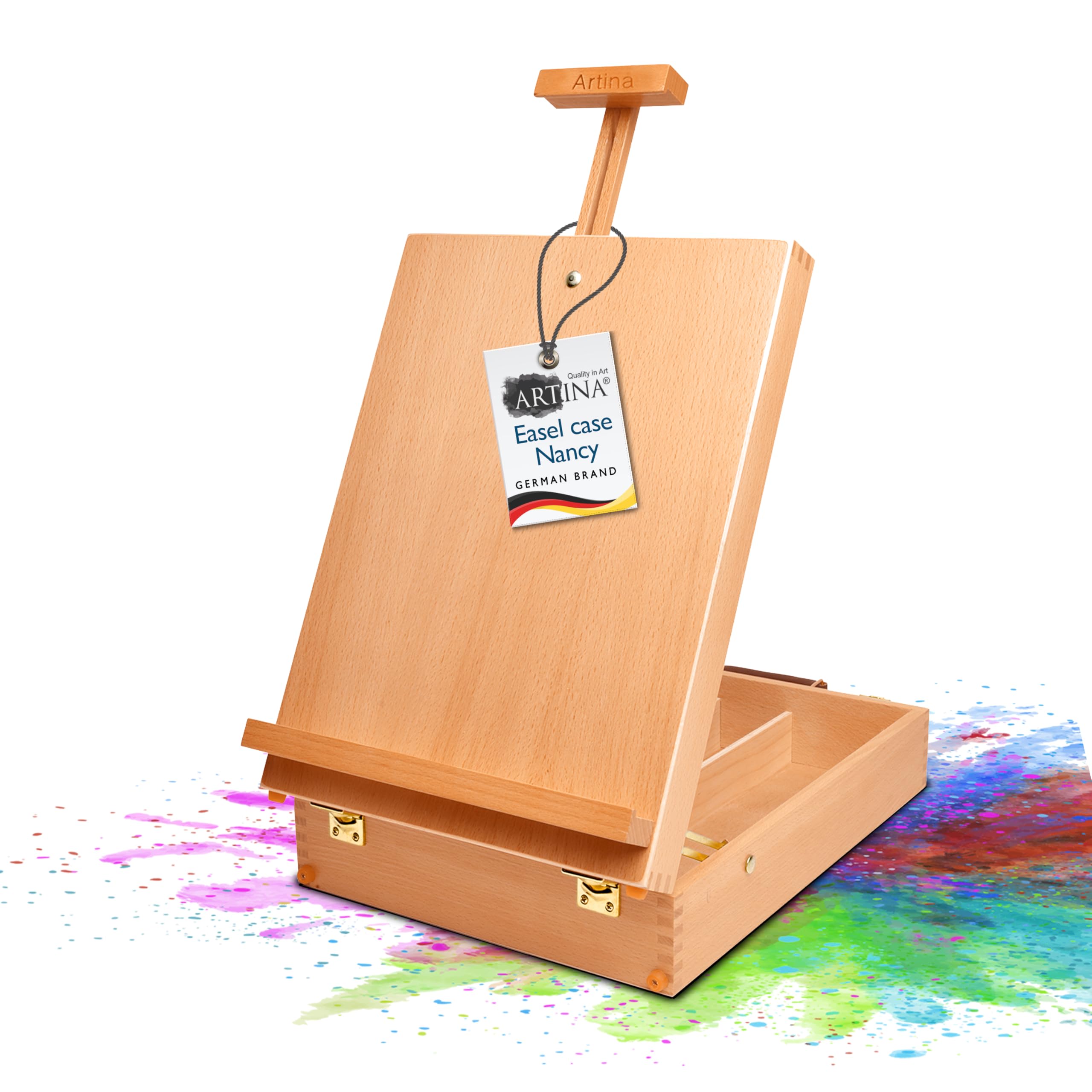 Artina Beech Wood Easel Foldable Table Wooden Easel Beechwood With Storage Box Nancy - Adjustable Artist Drawing Art Easel For Painting For Canvases Up To 66 Cm