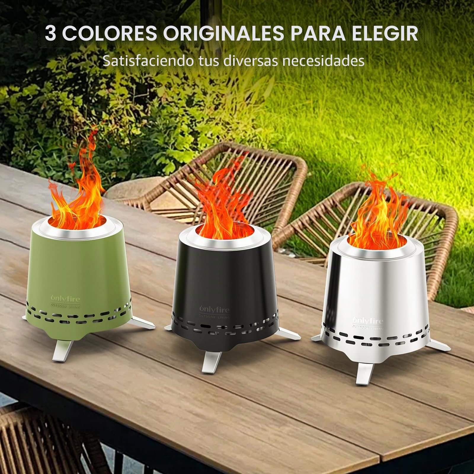 Onlyfire 16,5 cm Brasero sin Humos de Mesa, Mini Brasero Portátil con Soporte para Macetas y Bolsa de Transporte, para Acampar Al Aire Libre Tailgating Patio Trasero, Acero Inoxidable, Negro