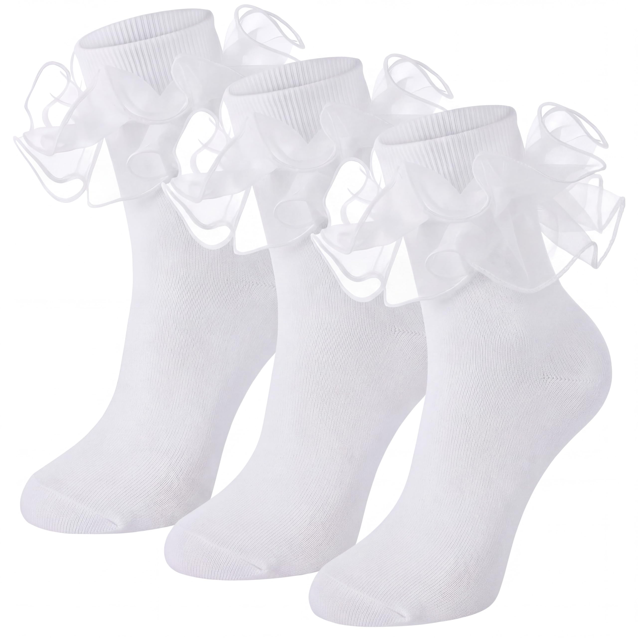 Geyoga 3 Pair Women Big Ruffle Calf Socks