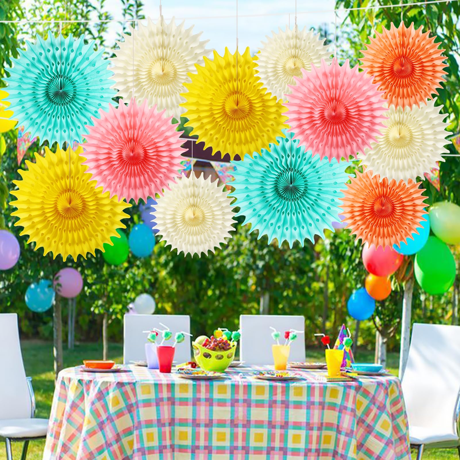 BestoFun Set 12 Ventagli Di Carta Colorata – Ghirlande Fiori Per Feste, Compleanni, Matrimoni (Arancione, Rosa, Verde, Giallo, Blu, Viola)