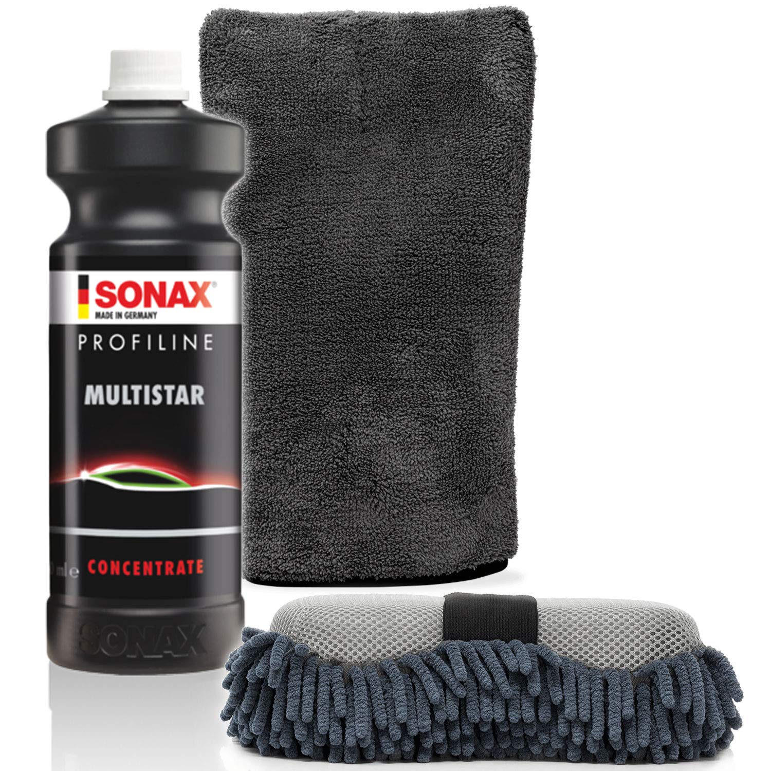 Detailmate Red Universal Cleaner Basic 2 Set: Sonax Profiline Multistar 1L 2-In-1 Insect Net Washing Sponge Precision Glove 1000 Gsm