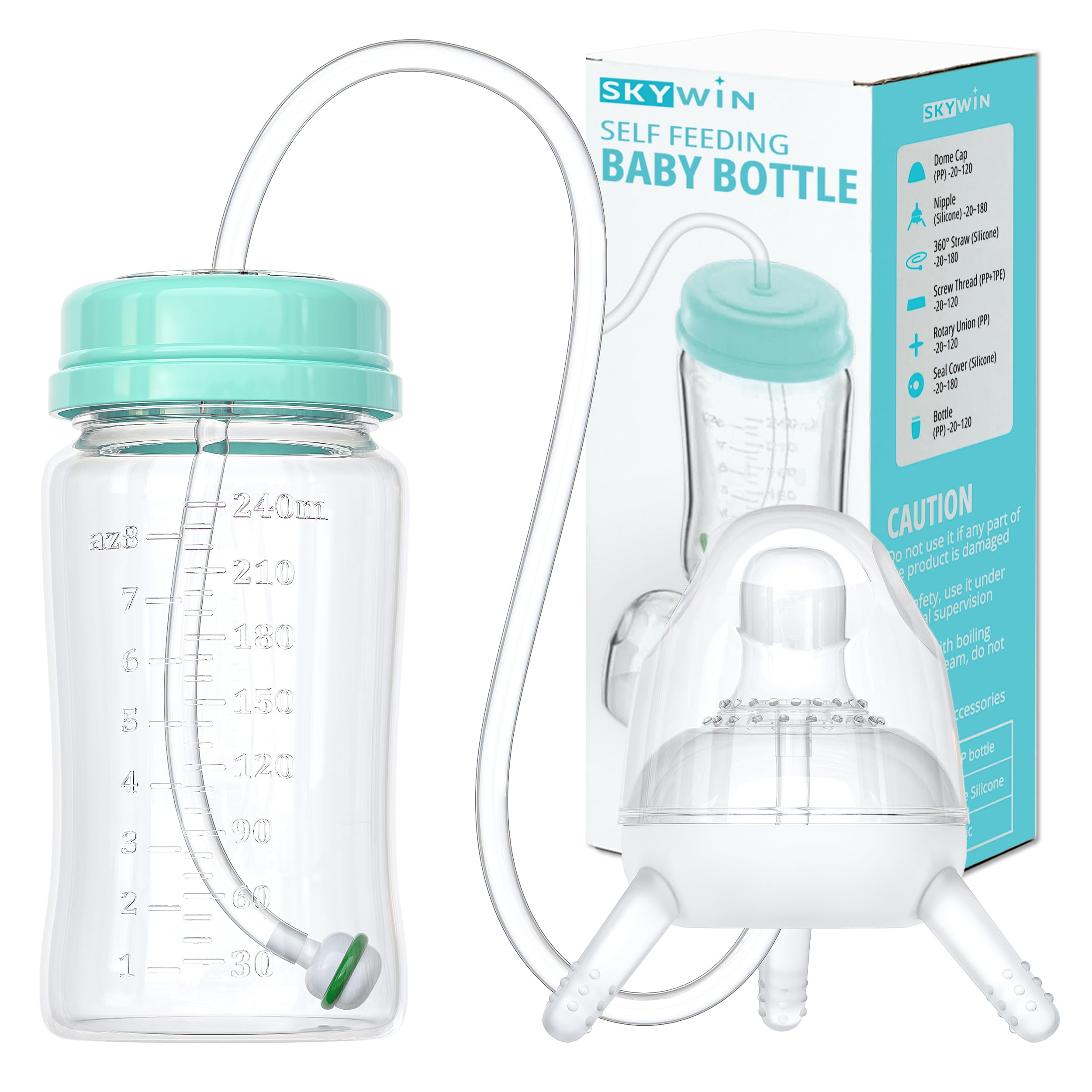 TidyFriend Anti-Colic Baby Bottle for Breastfeeding Babies 8oz, Baby Bottle with Straw for Convenient Feeding (Green)