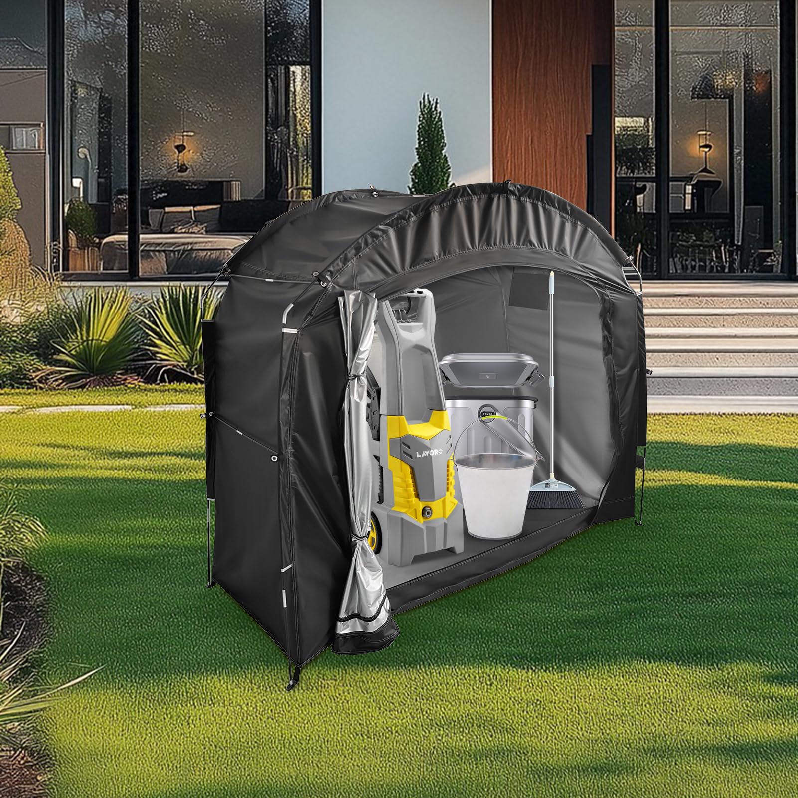 Tenda da bicicletta, impermeabile, portatile, da campeggio, per biciclette, garage, per esterni, per biciclette, moto, attrezzi da giardino, colore nero
