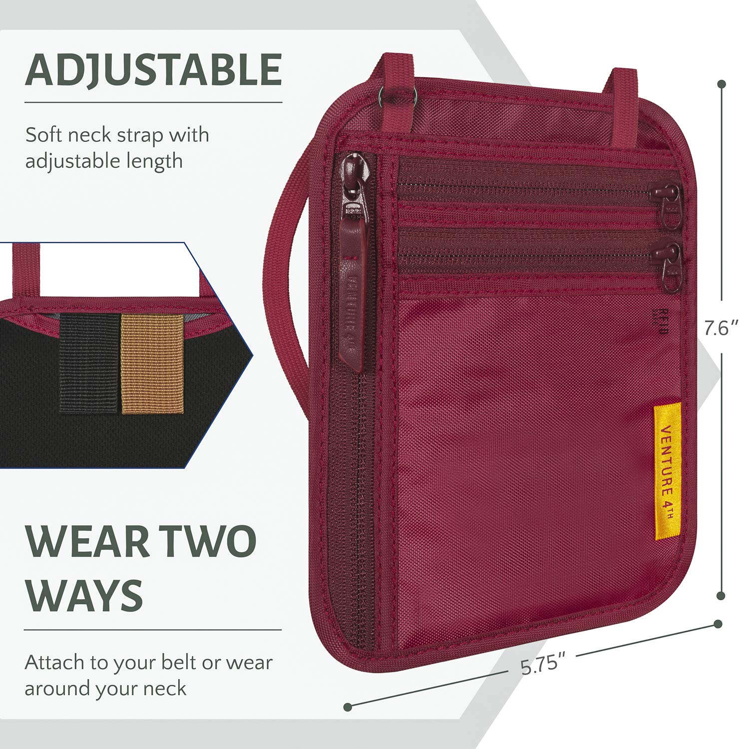 Slim Minimalist Design Travel Neck Wallet, RFID Blocking Passport Holder - Lightweight Travel