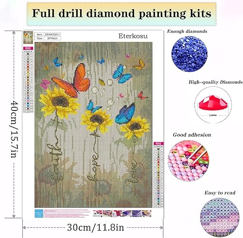 Kits de pintura de diamante 5D para adultos girasoles Pintura de arte de diamante de mariposa con diamantes redondos de taladro completo pintura de
