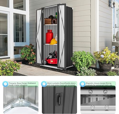 Miniatura 6 de AECOJOY - Armario de almacenamiento impermeable para exteriores con estantes, gabinete vertical y alto para usar al aire libre, resistente a la