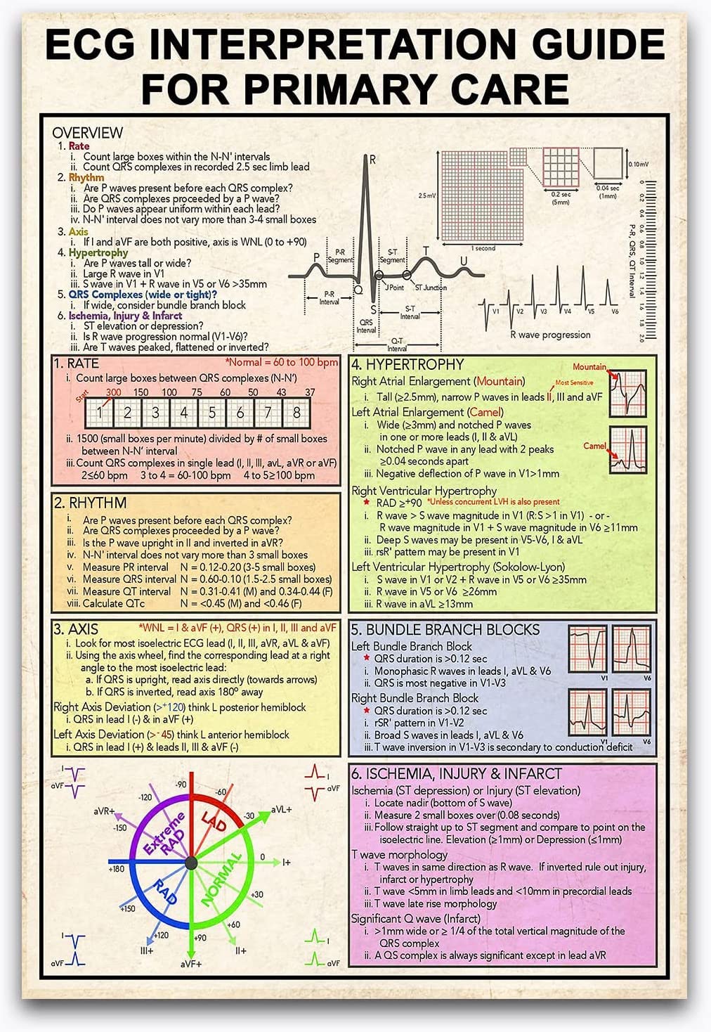 rayprint Ecg Quick Learning Knowledge Metal Signs Ecg Interpretation Guide For Primary Care Posters Office Science Plaque Home Room Clinic Hospital Wall Decor 12x16 Inches