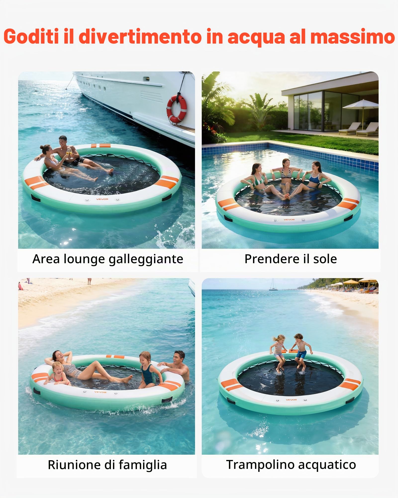 VEVOR Piattaforma Rotondo Galleggiante Gonfiabile da Piscina Diametro 3,66 m, Pontile Galleggiante Gonfiabile per Piscina Spiaggia Mare Feste sull'Acqua con Scala Rimovibile, Spessore 150 mm