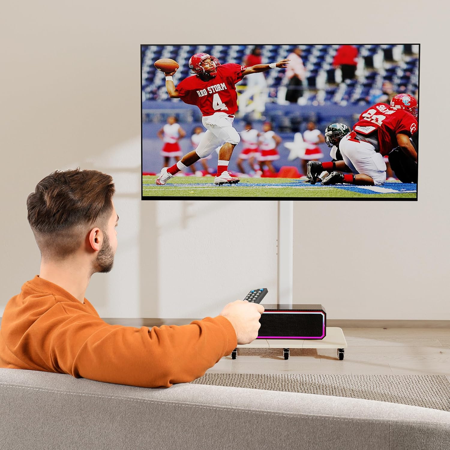 Tall Floor TV Stand for 32-75" TV Portable Rolling TV Cart with Wheels Height Adjustable with Wood Base, Holds up to 88 lbs, Max VESA 600x400mm, White TS005HW