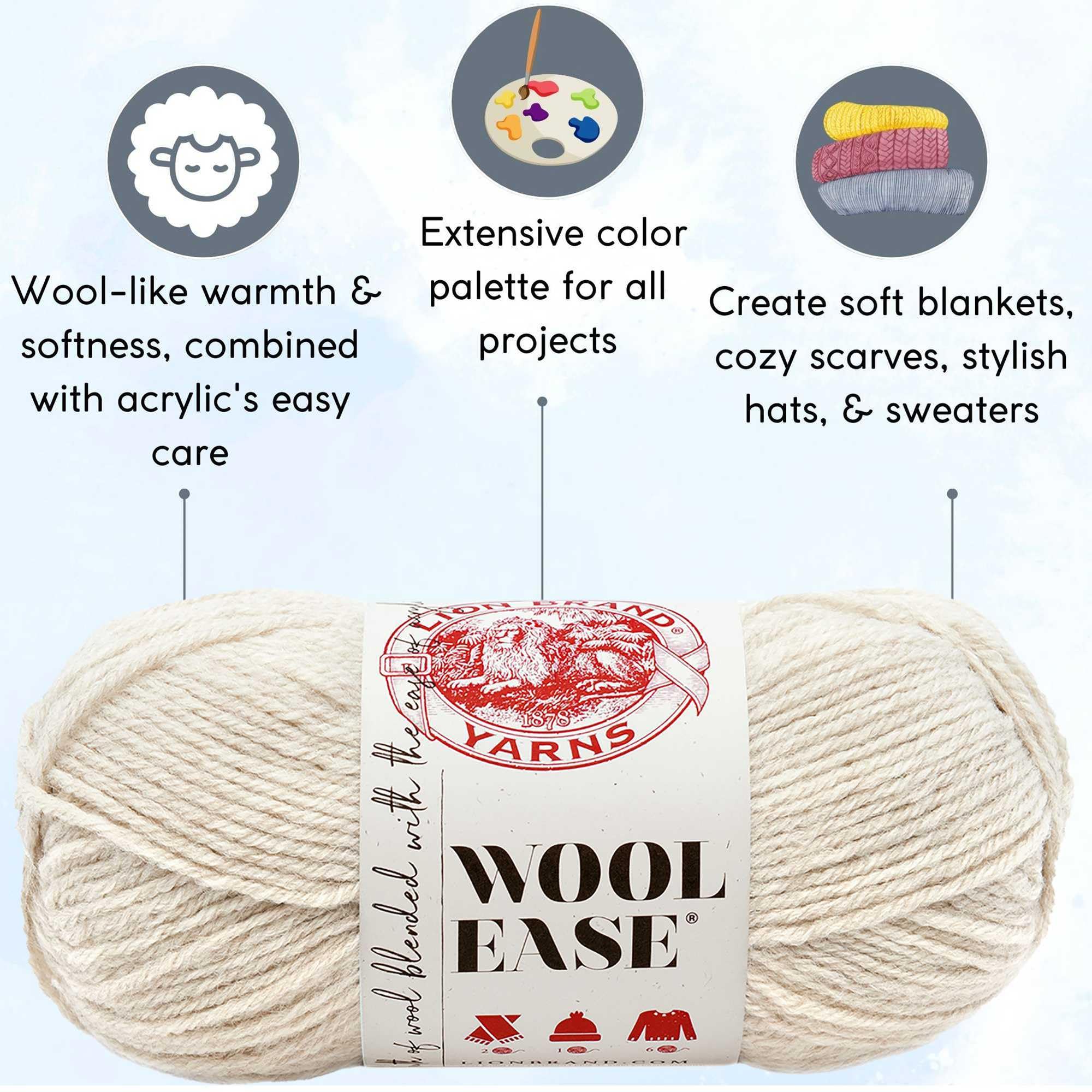 Laine Wool-Ease Lion Brand - Pelotes Douces 80% Acrylique 20% Laine Pour Tricot Et Crochet
