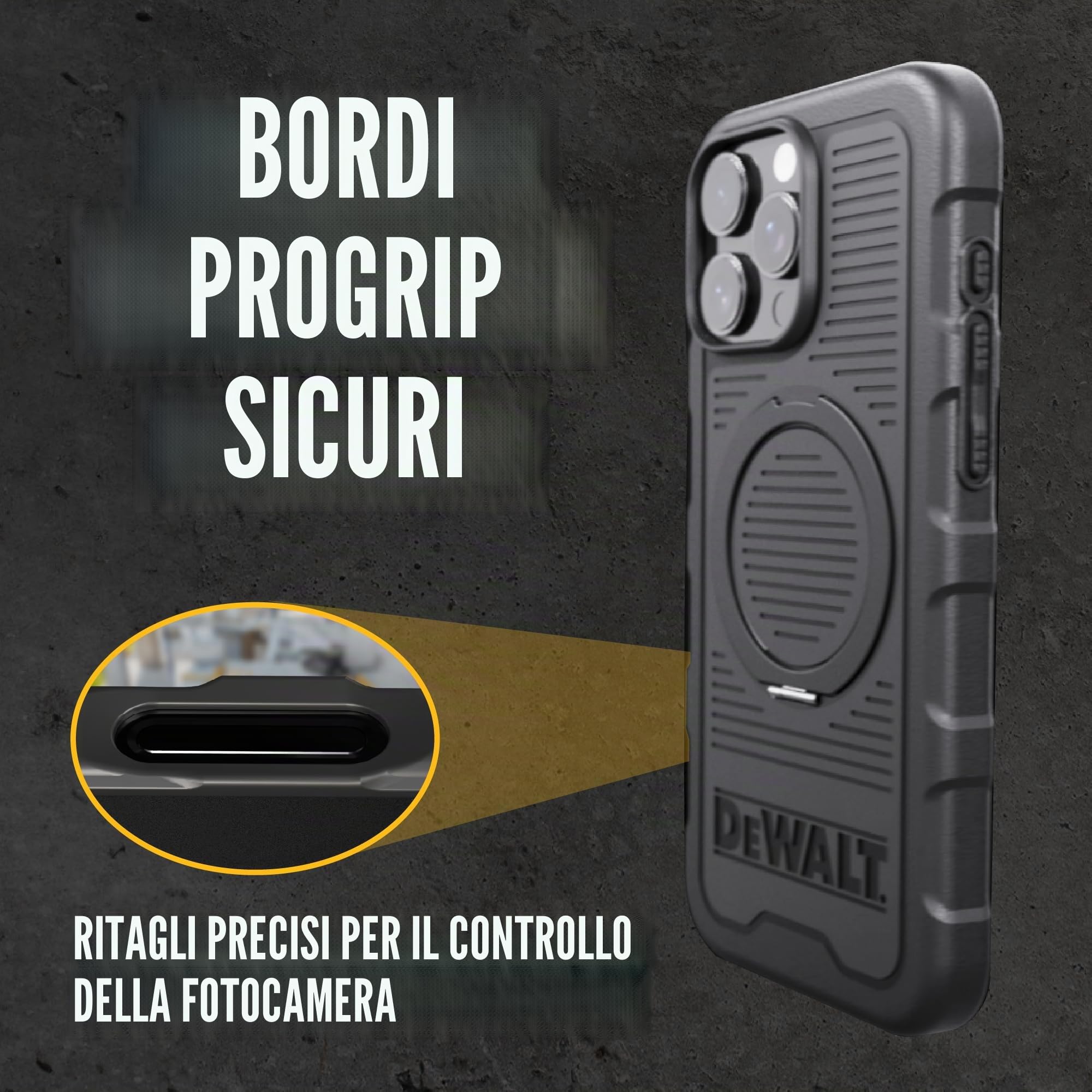 DEWALT Anello magnetico girevole a 360° per iPhone 16 Pro Max, resistente protezione contro le cadute adatta per MagSafe con supporto e anello supporto, nanobolle antiurto per iPhone 16 Pro Max,