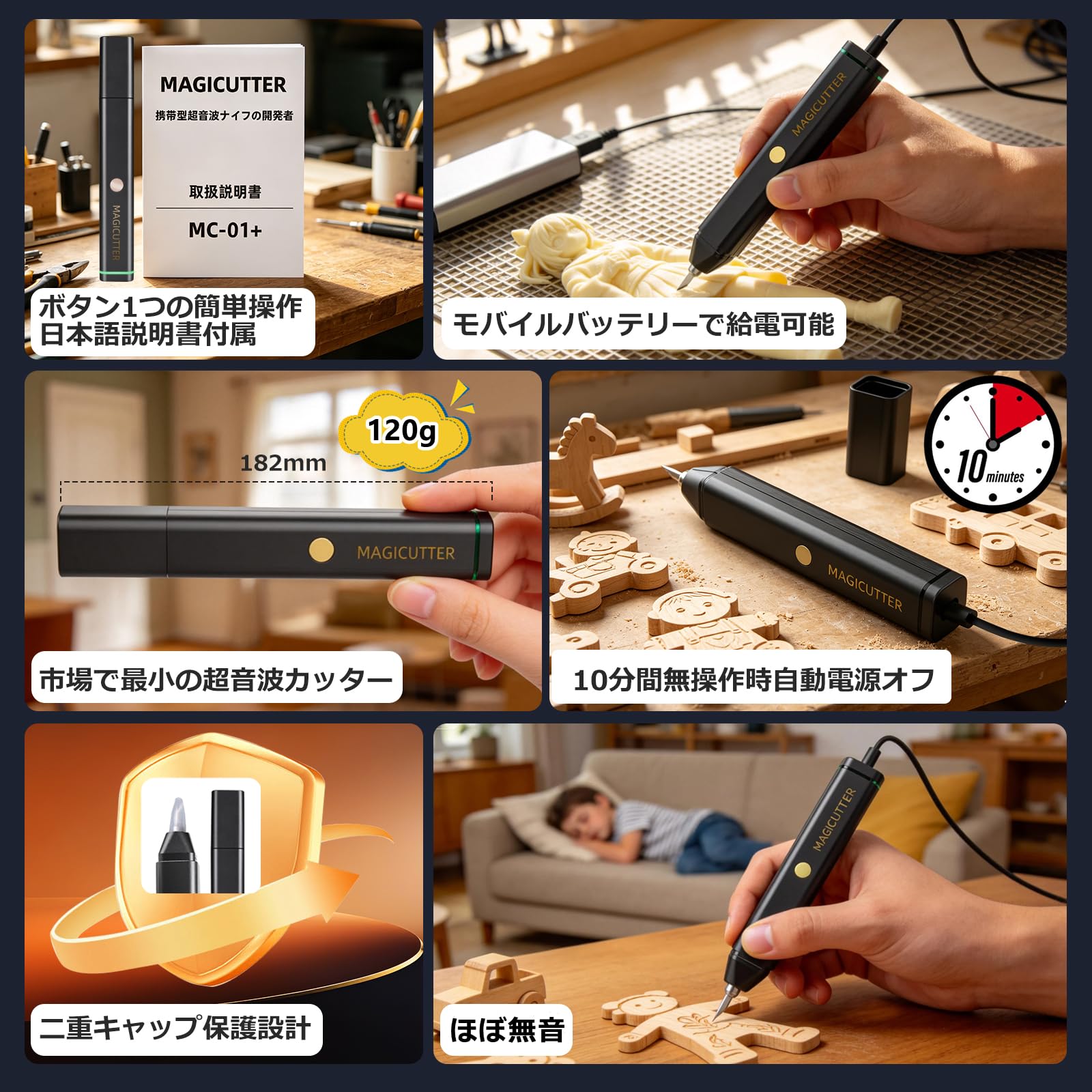 超音波カッター 6種類90枚替刃 0遅延 4万Hz高速 45W出力 PZT8素材 Amazon | 45W高出力 超音波カッター 6種類90枚替刃 0遅延 4万Hz高速