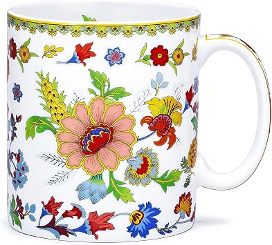 Bone China Coffee Mug Floral Tea Mug - 12 oz Cute Coffee Tea Mug with Floral Pattern - Birthday Gifts for Women Men Friend