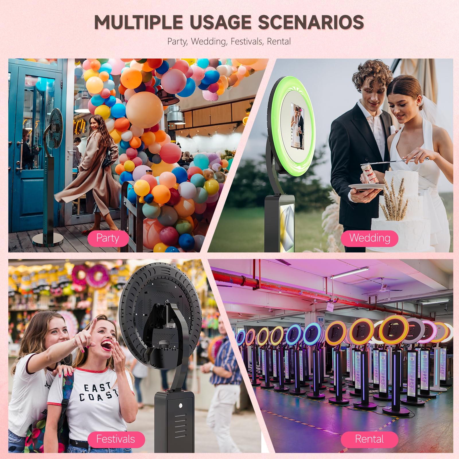 MWE Photobooth Machine avec Flightcase, Personnalisation du Logo, Logiciel D'assistance et Télécommande, Convient pour Les Fêtes, Mariages, Industrie de la Location (Noir, Boite à lumière)