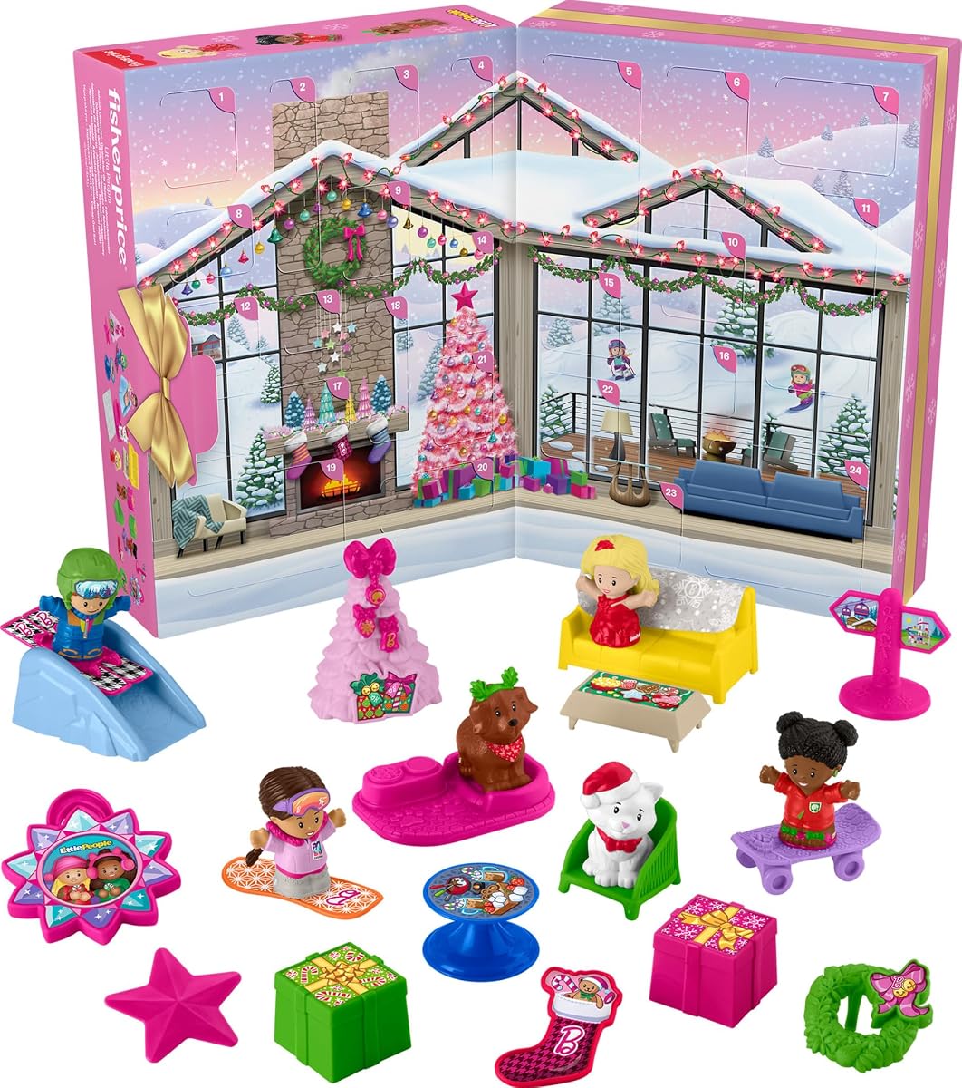 Calendario de Adviento de Barbie Little People | Juego navideño, 24 figuras de juguete y accesorios, niños pequeños y mayores de 18 meses (exclusivo de Amazon)
