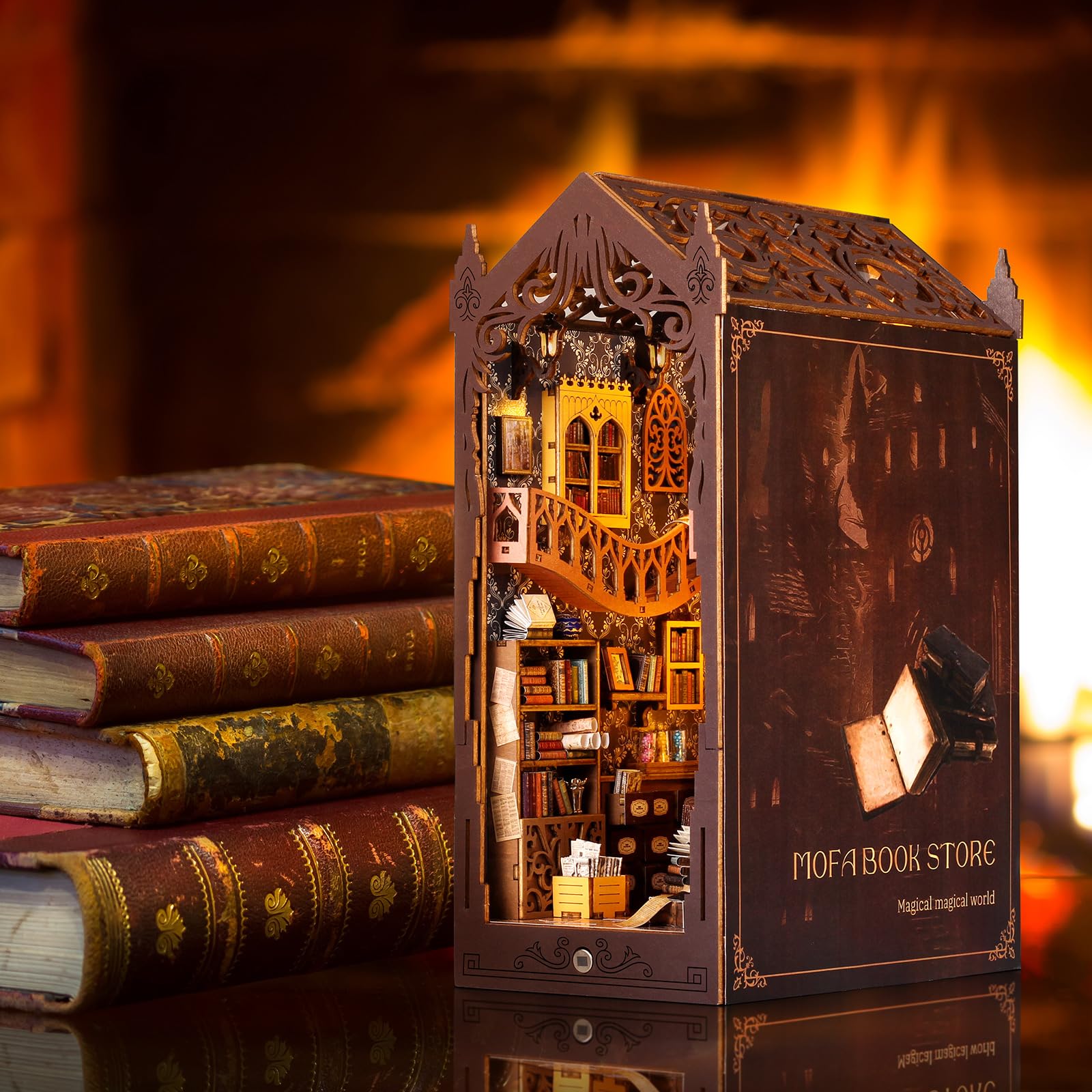 Kit DIY Book Nook para Adultos, El Libro Mágico​ | Con LED y Madera Laser, Miniatura para Estantería, Kit Inmersivo, Regalo Único para Navidad, Cumpleaños y Fiestas