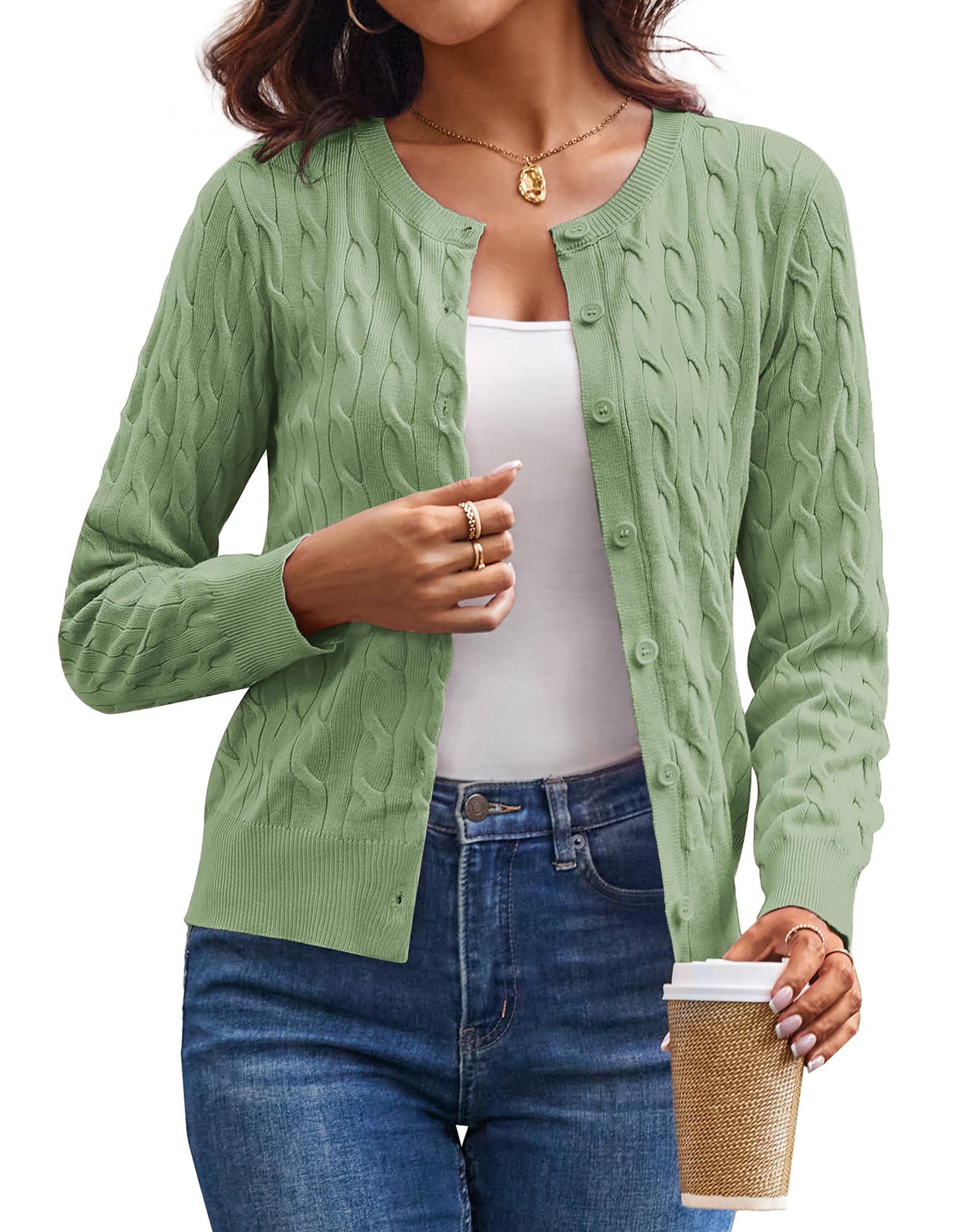GRACE KARIN Cable Knit Cardigan Sweaters for Women Lightweight Fall Outfits