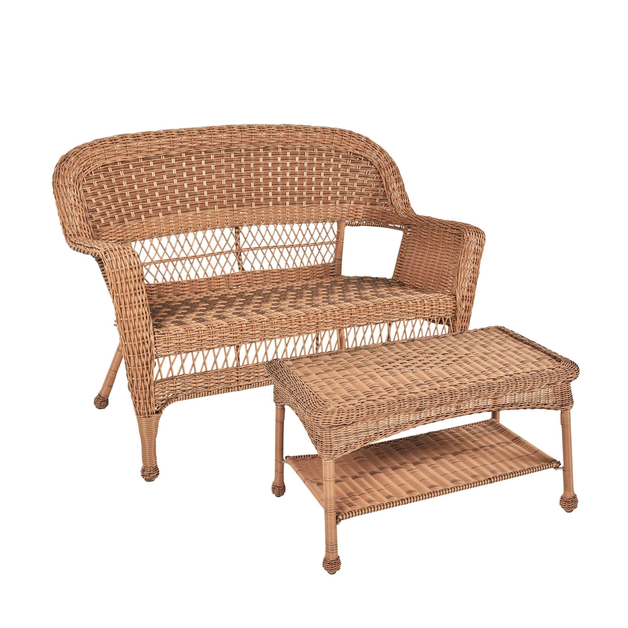 Jeco Wicker Patio Love Seat and Coffee Table Set