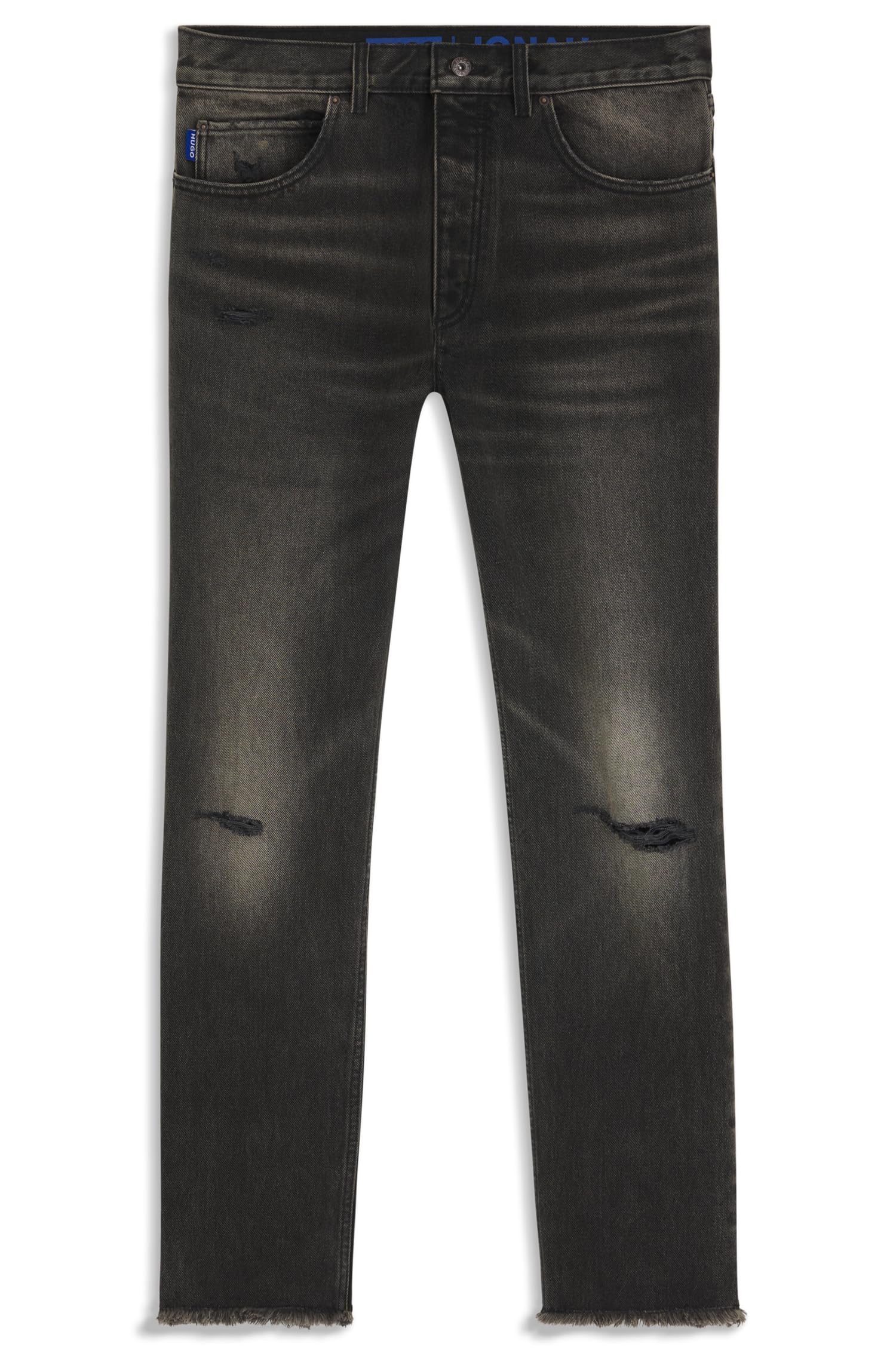 Hugo Jonah Men's Regular Fit Jeans in Medium Blue Stone-Washed Cotton Denim, 027dark Grey, 33 W/30 L