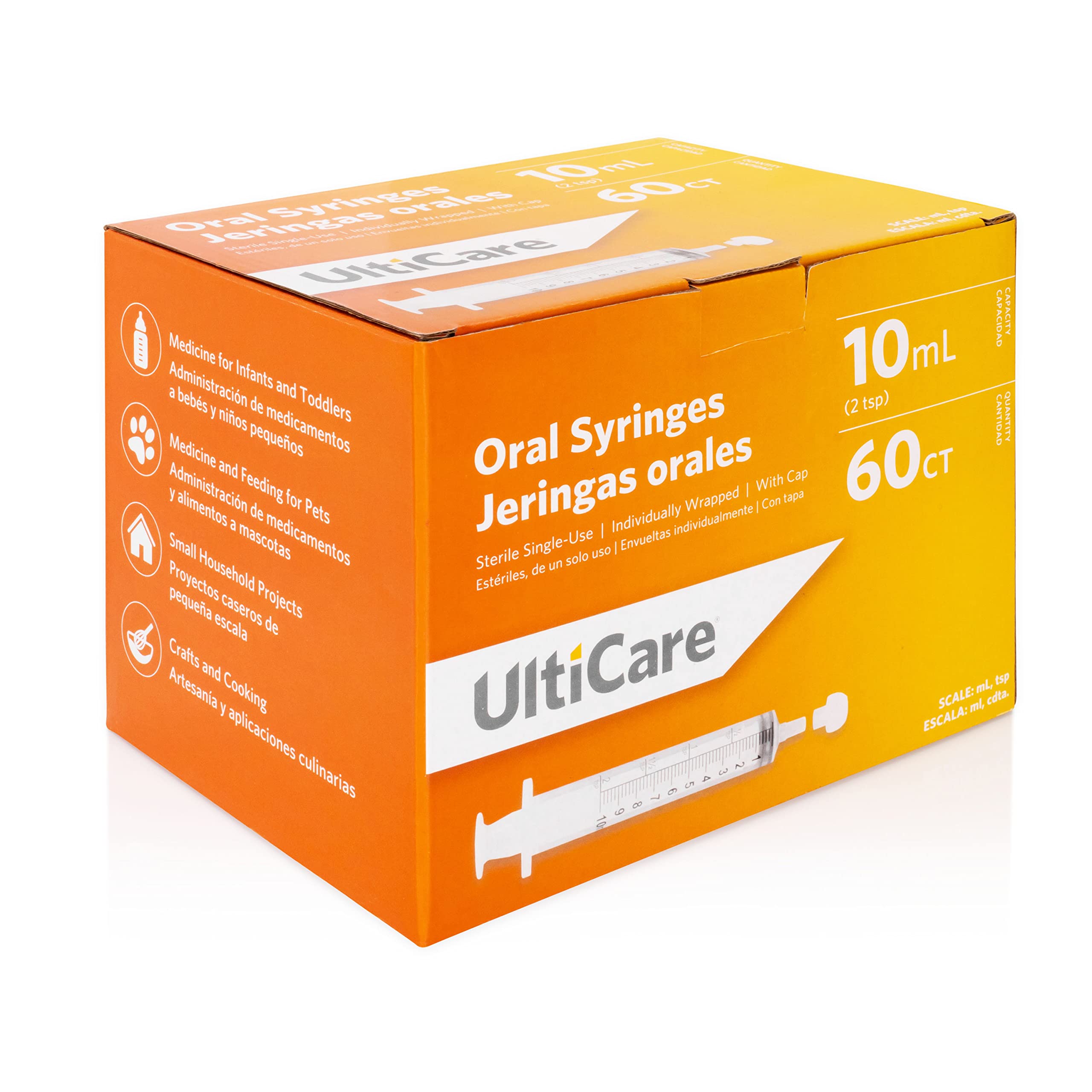 10mL (2 TSP) Oral Tip Syringe – Uses Include Oral Administration of Medicine for Infants. with Cap, Sterile Individually Wrapped, 60 Count