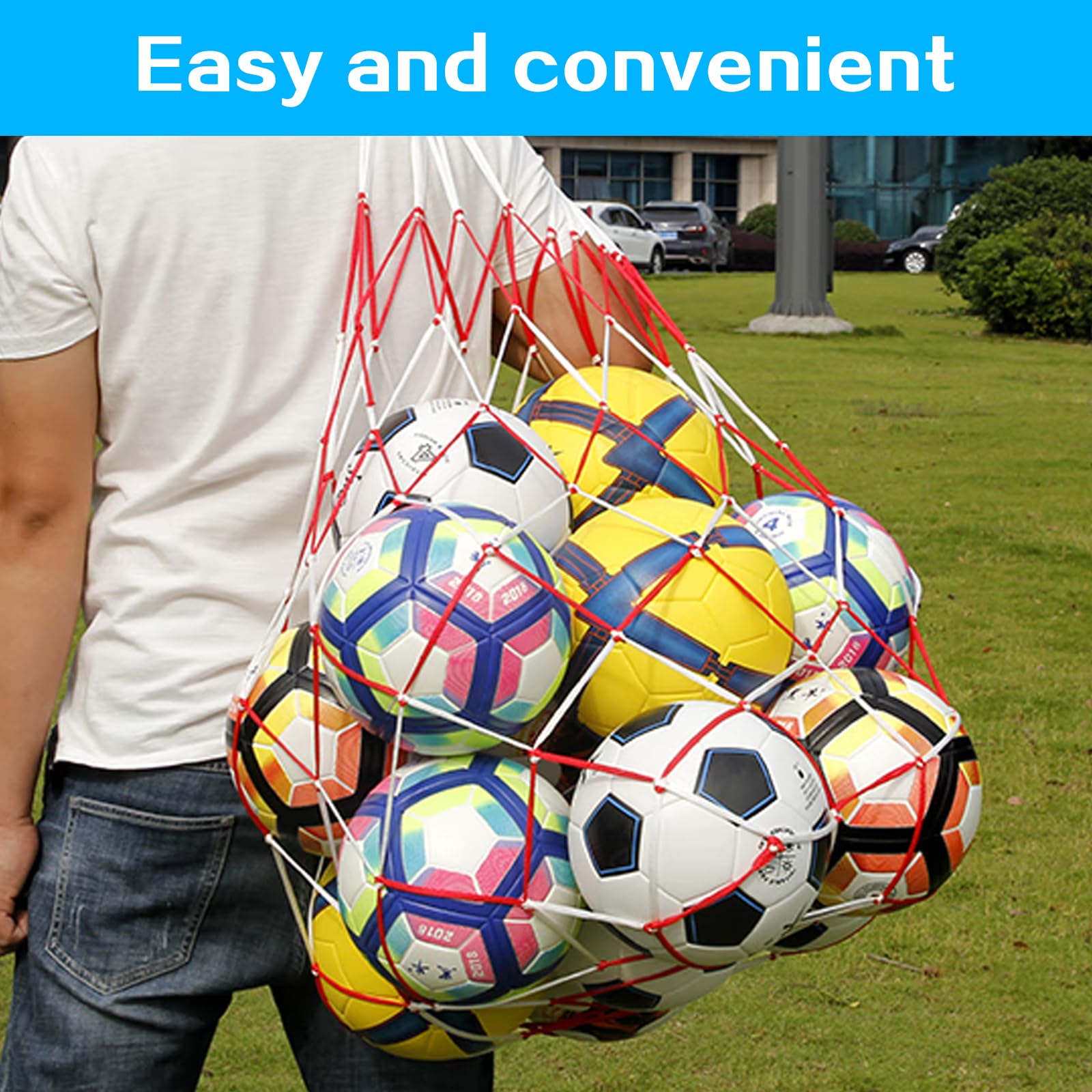 Lot de 2 filets de basket-ball, de football pour 7 à 18 balles, sac en filet de football, sac en filet portable, en nylon, multi-usages, pour basket-ball, volley-ball, football, carry net