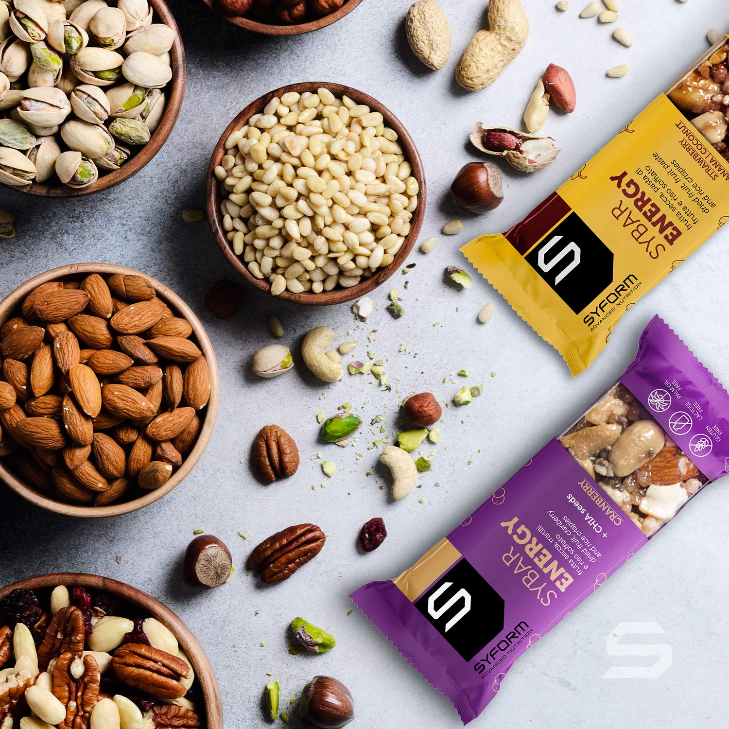 SYFORM SYBAR ENERGY BARRETTA ENERGETICA a base di frutta secca, frutta e riso soffiato 20 barrette energetiche Gluten free, lactose free, palm oil free Snack energetico spezza la fame (Fragola Banana)