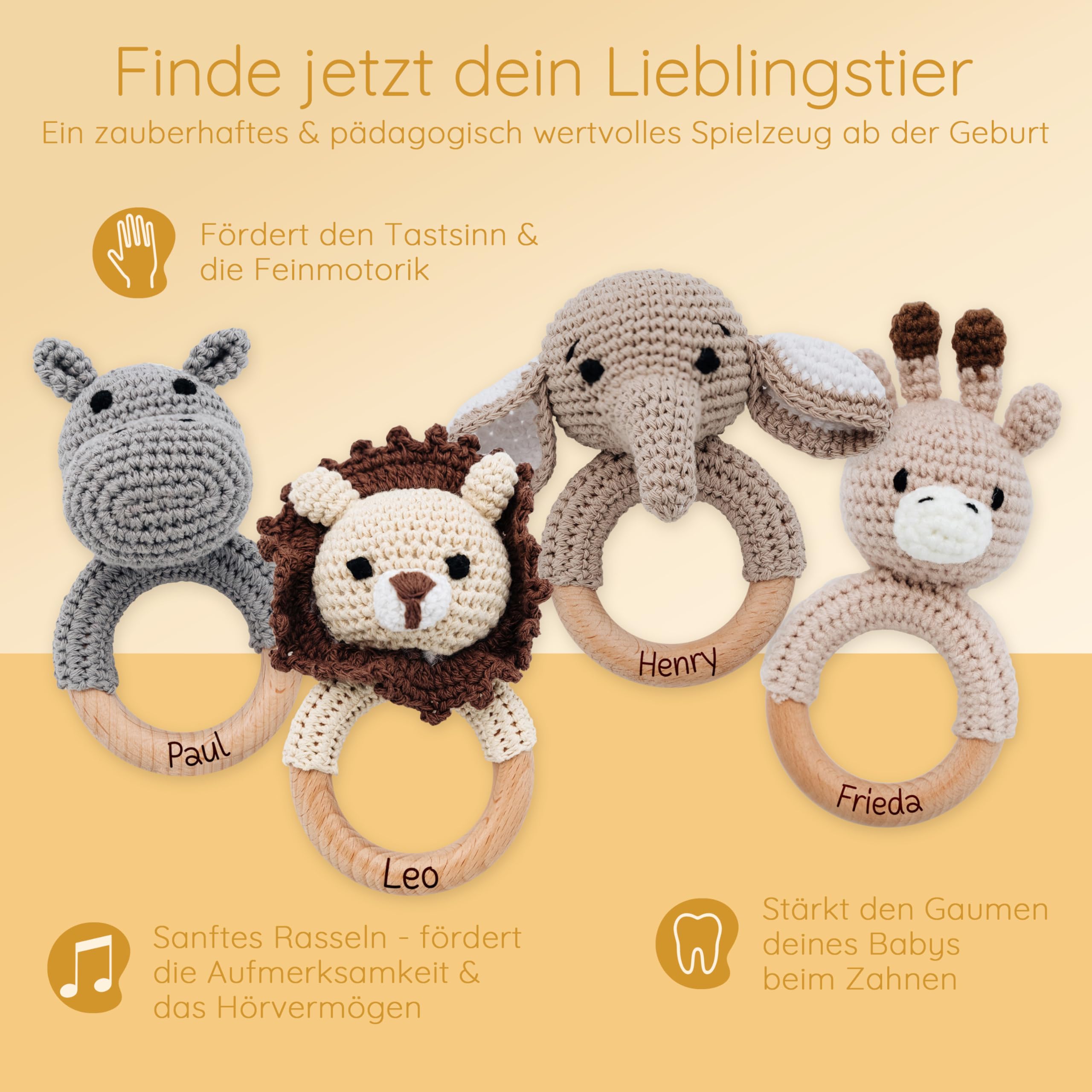 wunderwunsch - Gepersonaliseerde bijtring voor baby's - schattige grijpling voor baby's vanaf 0 maanden - babyrammelaar met naam als doopcadeau voor meisjes en jongens (zonder gravure, haas gestreept