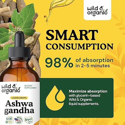 Miniatura 4 de Wild & Organic Ashwagandha Drops - Suplemento de apoyo al estado de ánimo con extracto de raíz de ashwagandha - Gotas líquidas para una mente