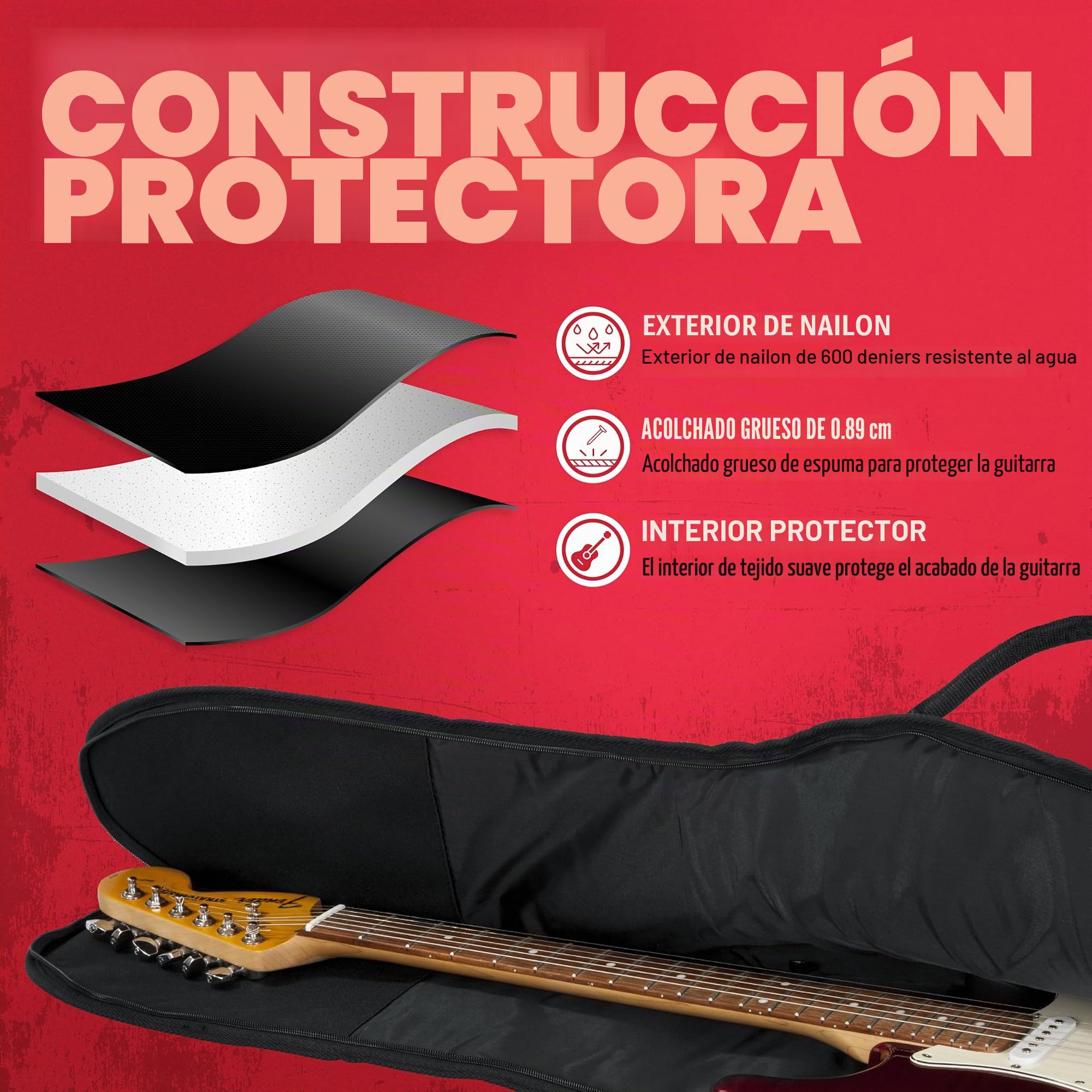 Gator Cases Funda Gig Bag Acolchada de Espuma para Guitarra Eléctrica; Se Adapta a Guitarras Estilo Stratocaster y Telecaster de hasta 40.3" de Largo (GBE-Elect)