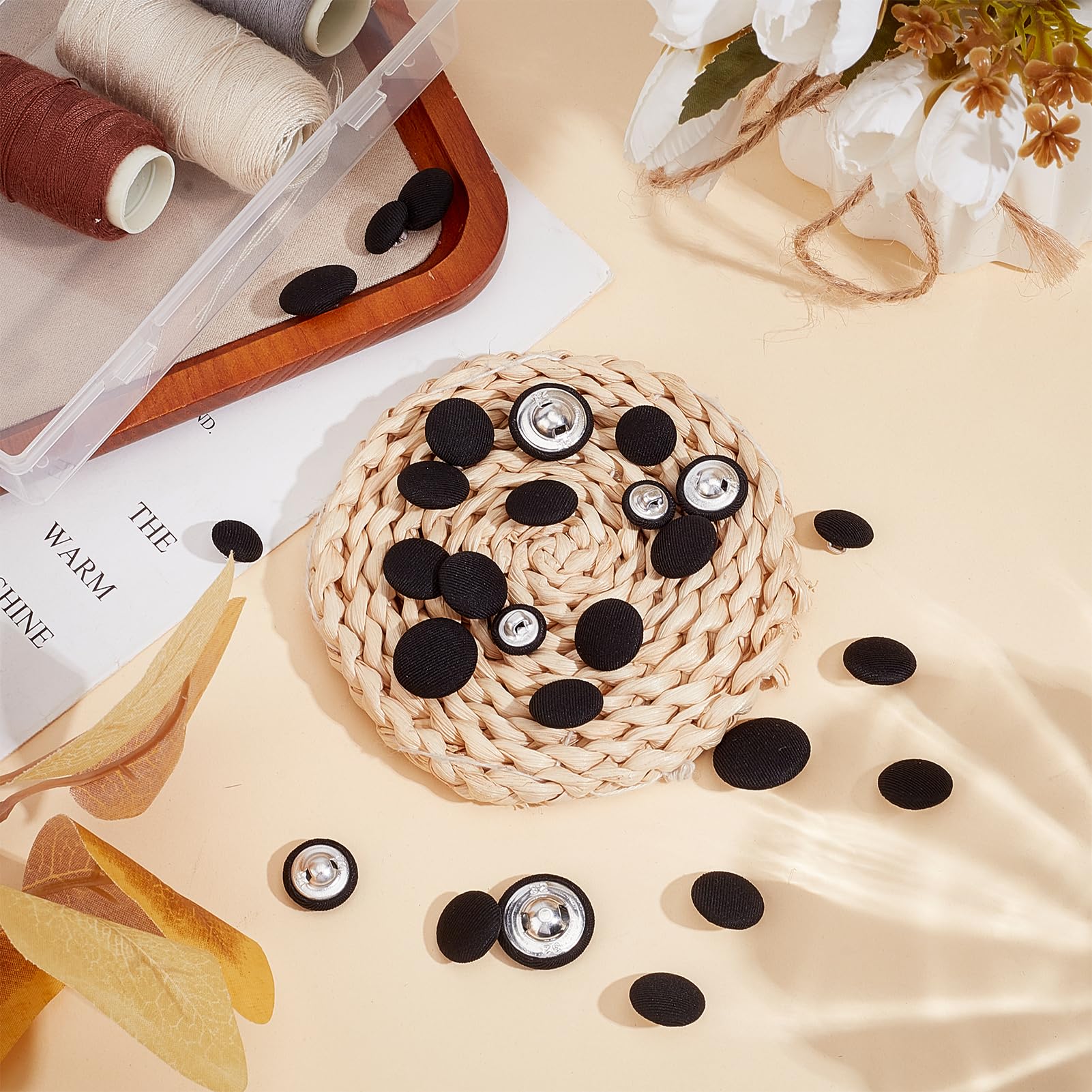 NICENEEDED 60 Pcs Black Fabric Cloth Covered Button, Tuxedo Suit Buttons - Image 4