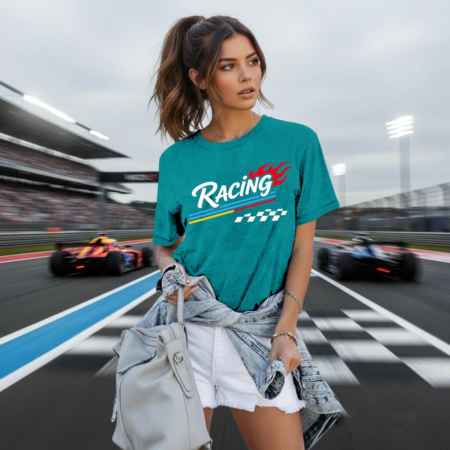 Racing Shirts for Women Race Day T Shirt Racing Plaid Tee Tops - Image 2