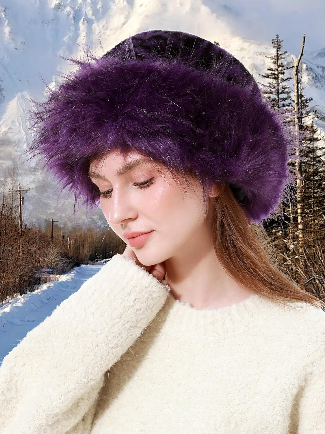 sy soul young Women's Leopard Faux Fur Hats Fluffy Bucket Hat Russian Style for Winter