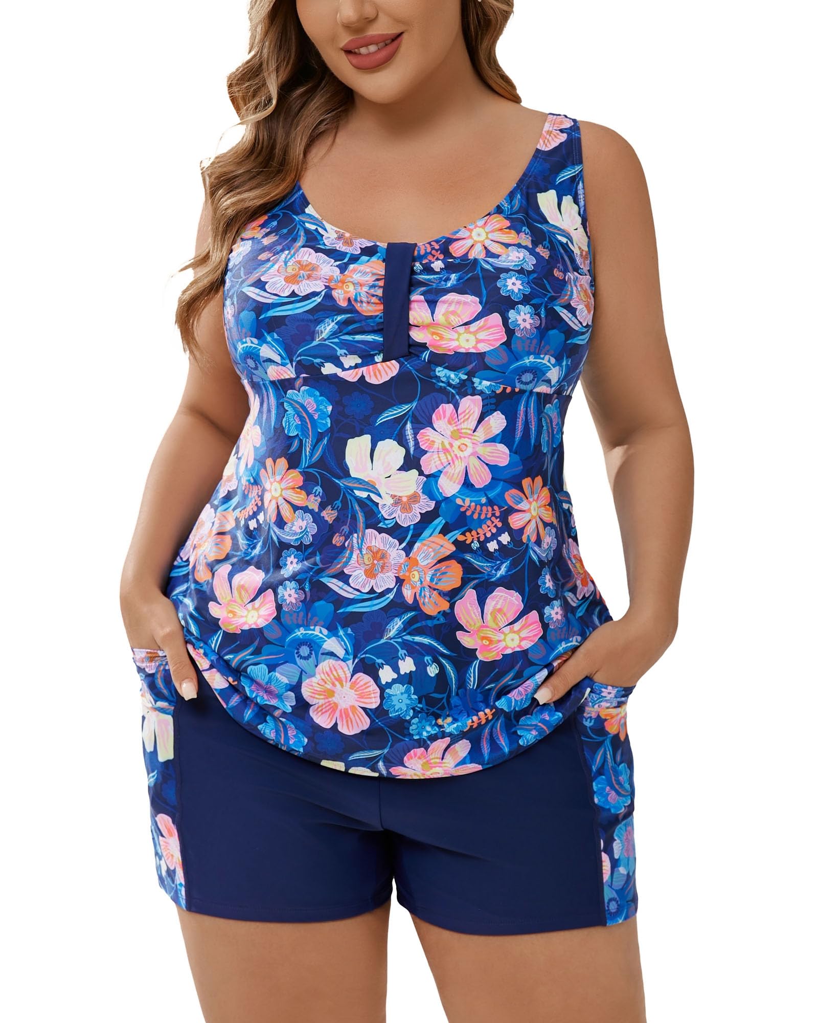 Halcurt Tankini pour femme grande taille avec soutien-gorge amincissant maillot de bain 1X-4X | Bretelles réglables, haut tankini avec short, respirant, séchage rapide