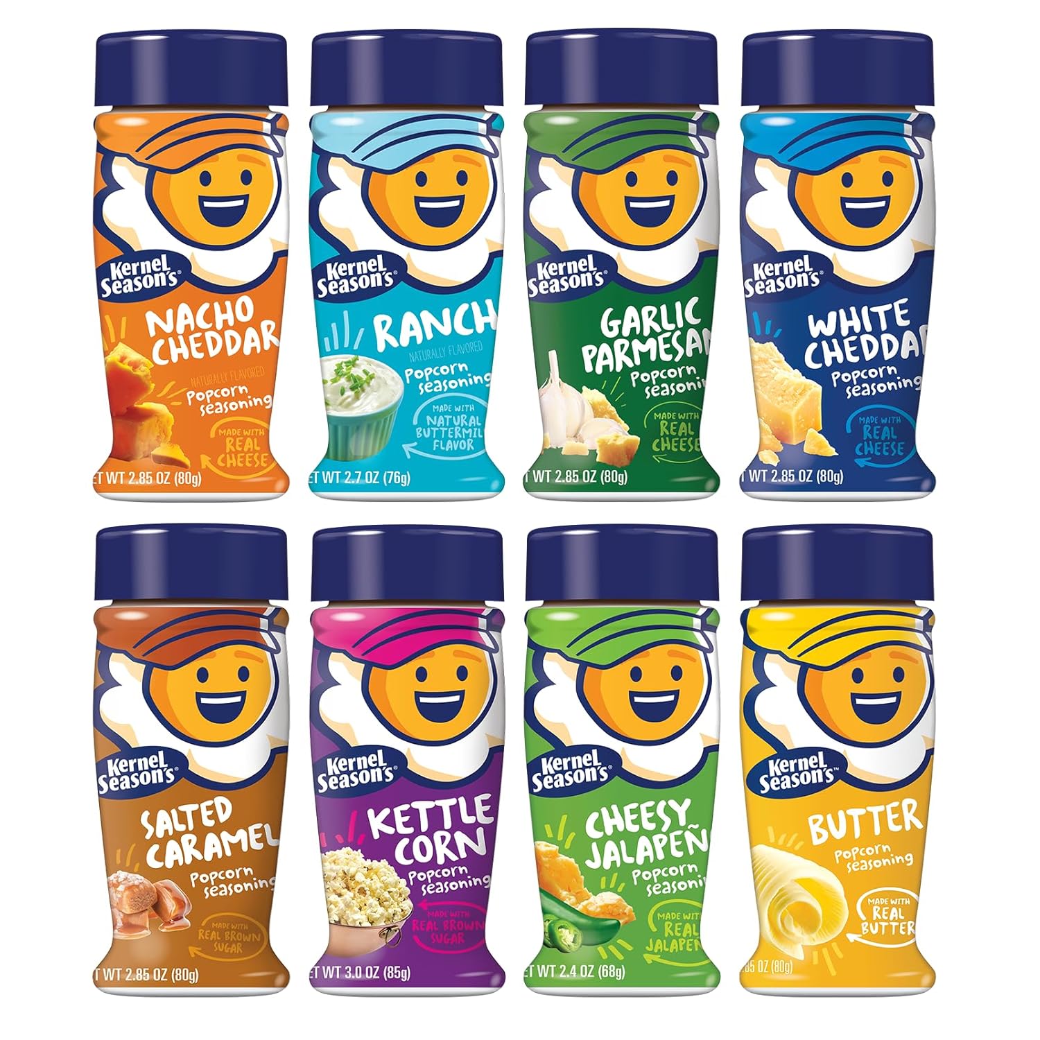 Kernel Season's Popcorn Seasoning Full Size Jars Variety Pack, Retail Sizes (Pack of 8)