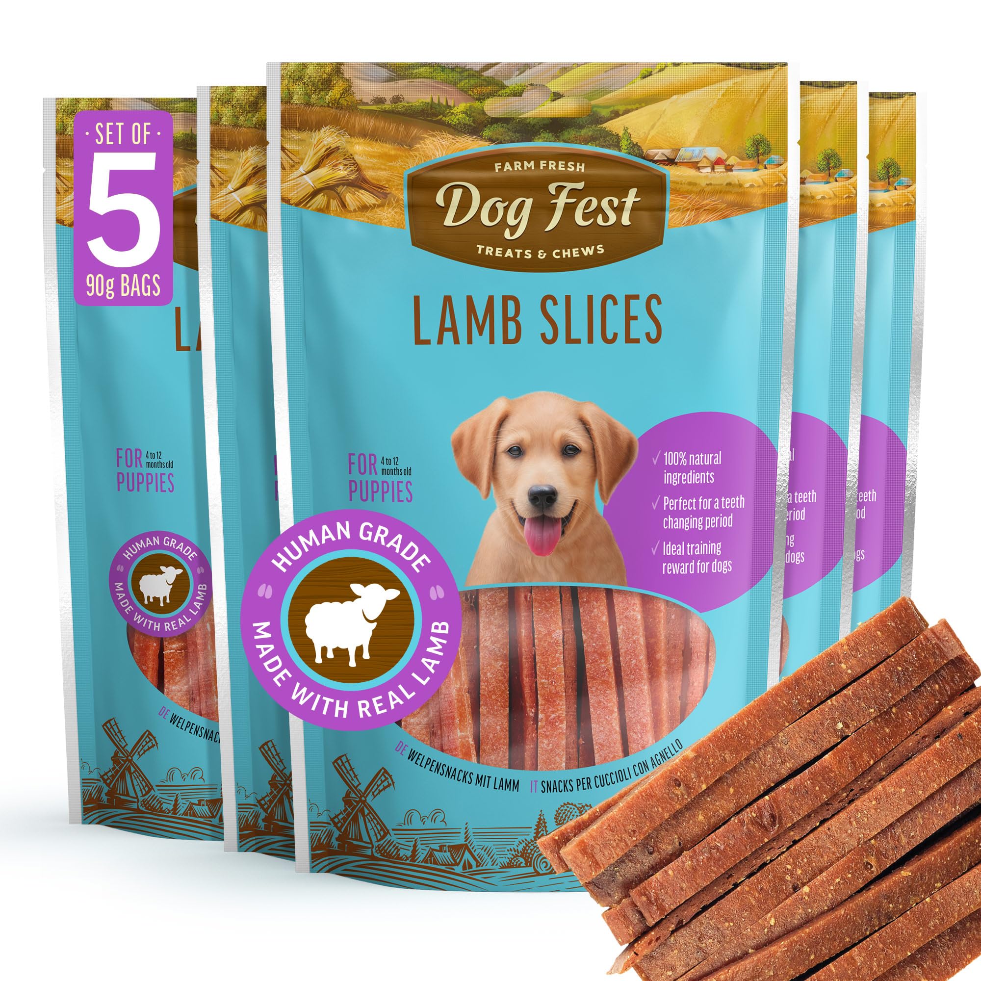 Dog Fest Premium Lamb Slices for Puppies, High Meat Content Natural Puppy Dog Training Treats