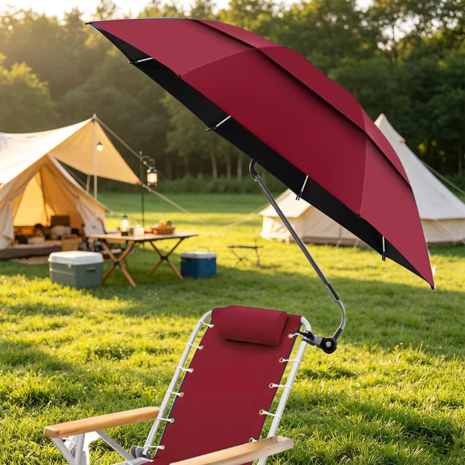 Genérico Parasol Con Clip Para Tumbona Toldo Doble Ajustable 180° UPF 50+ | Sombrilla de Playa y Camping Broncearse Viajes Vacaciones En Playa Camping Pícnic Patio Silla De Ruedas Carritos Golf