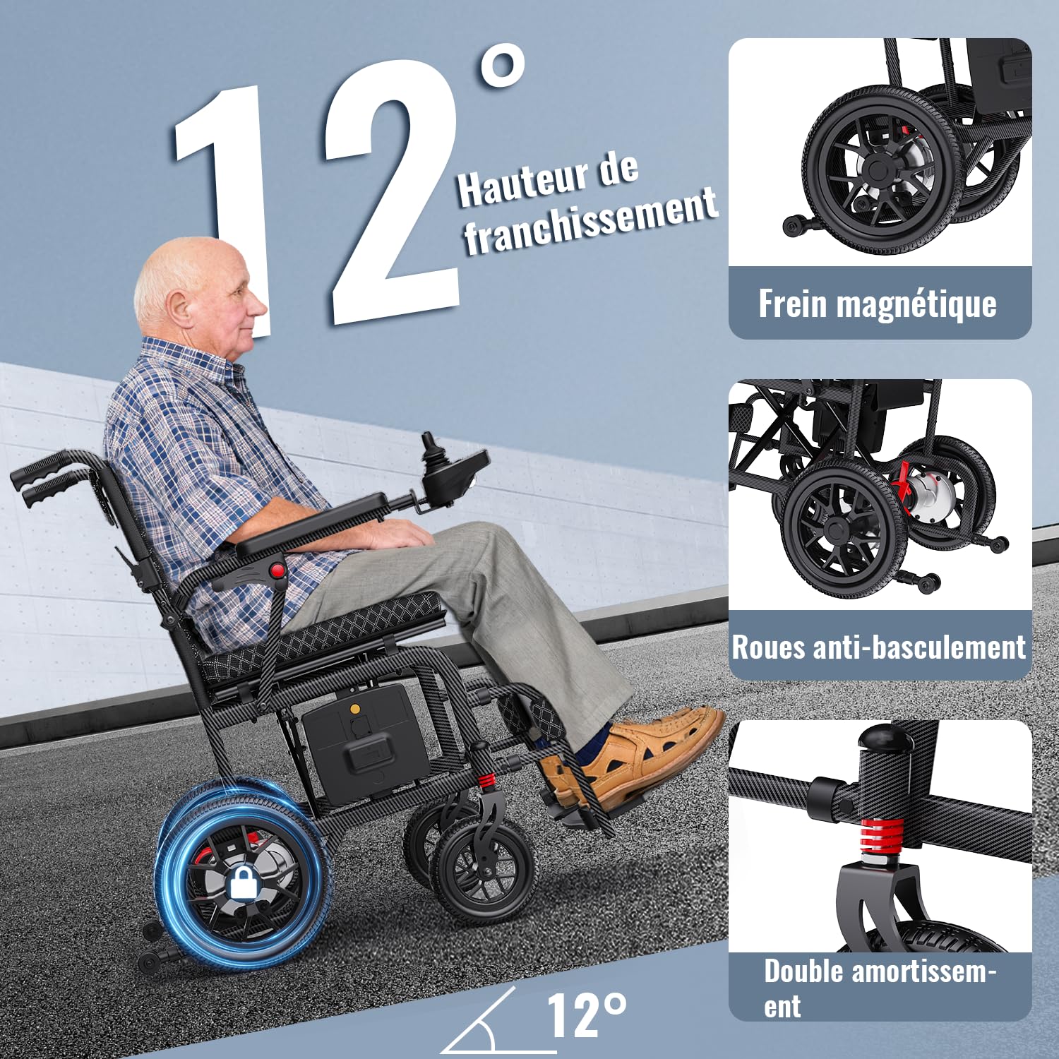 D10 15,9 kg Fauteuil Roulant Électrique Léger pour Adultes Pliable, Fauteuil Roulant Motorisé Léger Avec Autonomie de 46 km, Fauteuil Roulant Tout-Terrain (Ampère-heure, 24)